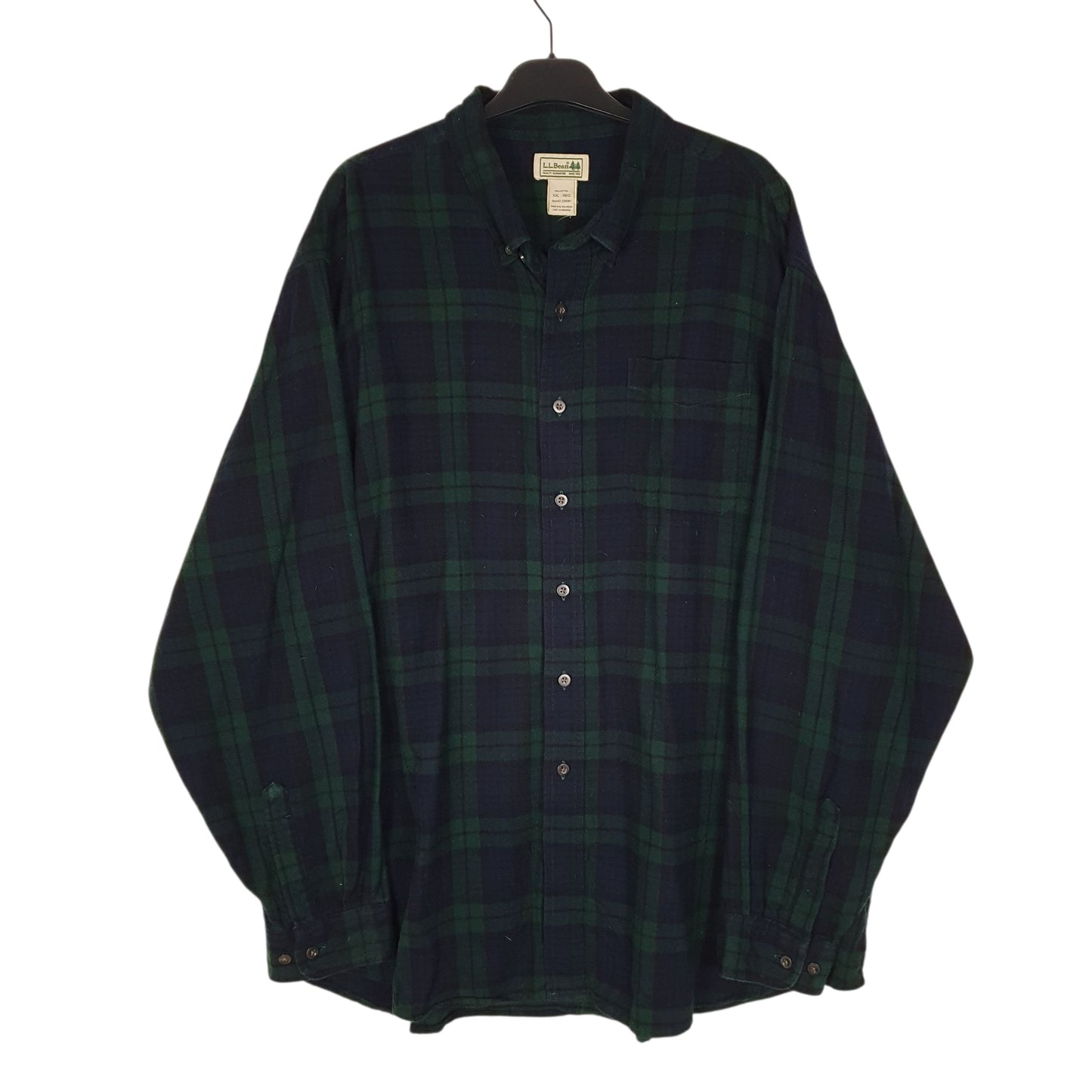 Mens Navy L.L.Bean Scotch Plaid Flannel Long Sleeve Shirt