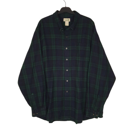 Mens Navy L.L.Bean Scotch Plaid Flannel Long Sleeve Shirt