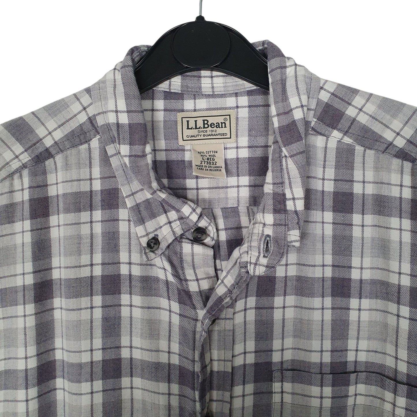 Mens Grey L.L.Bean Scotch Plaid Flannel  Shirt