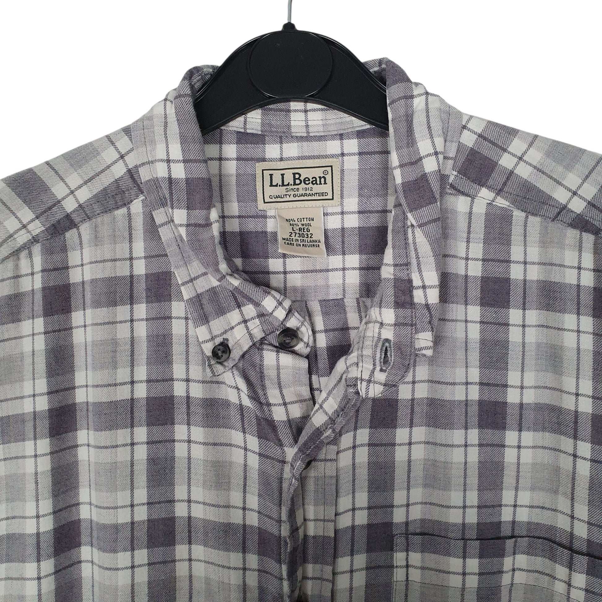 Mens Grey L.L.Bean Scotch Plaid Flannel  Shirt