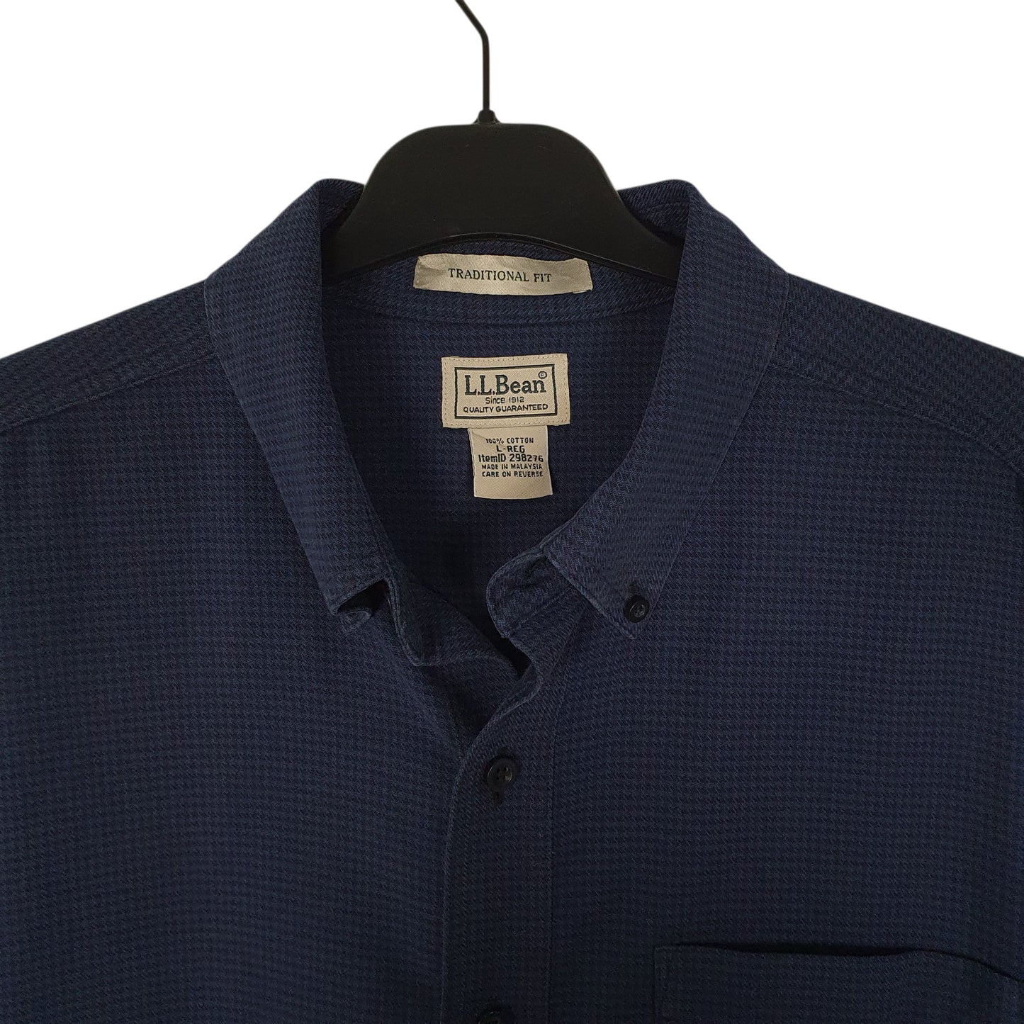 Mens Navy L.L.Bean Houndstooth Flannel  Shirt