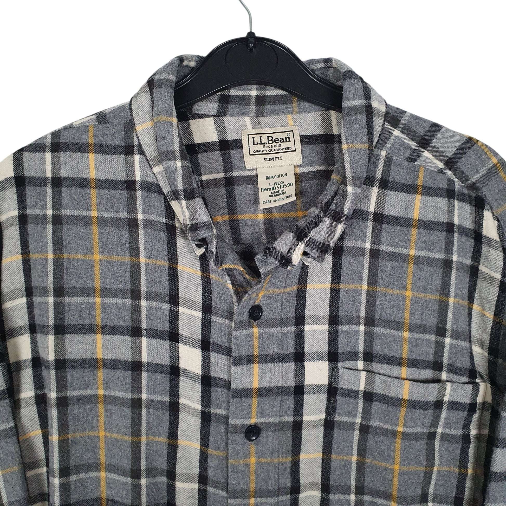 Mens Grey L.L.Bean Chamois Thick Flannel Plaid  Shirt