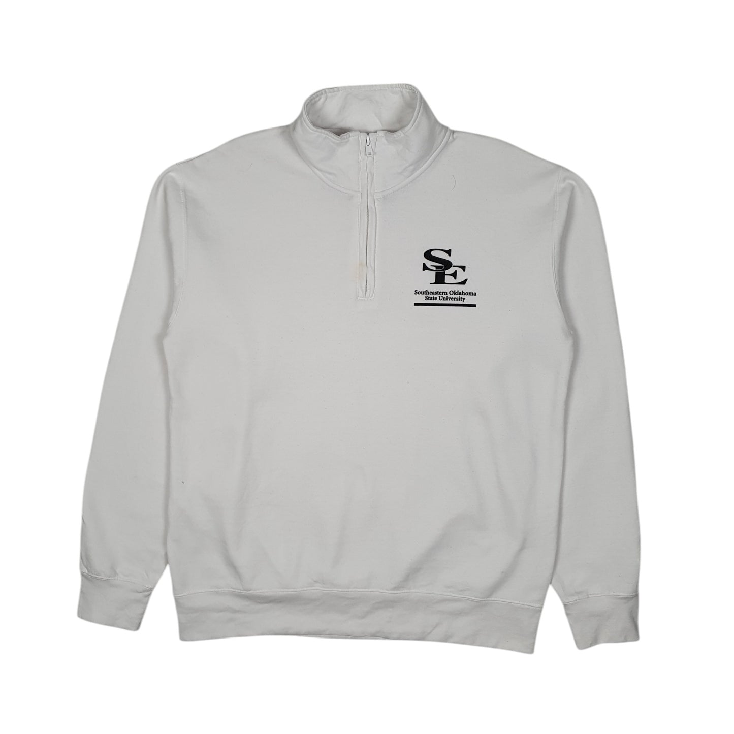Mens White Champion Southeastern Oklahoma University Quarter Zip Jumper