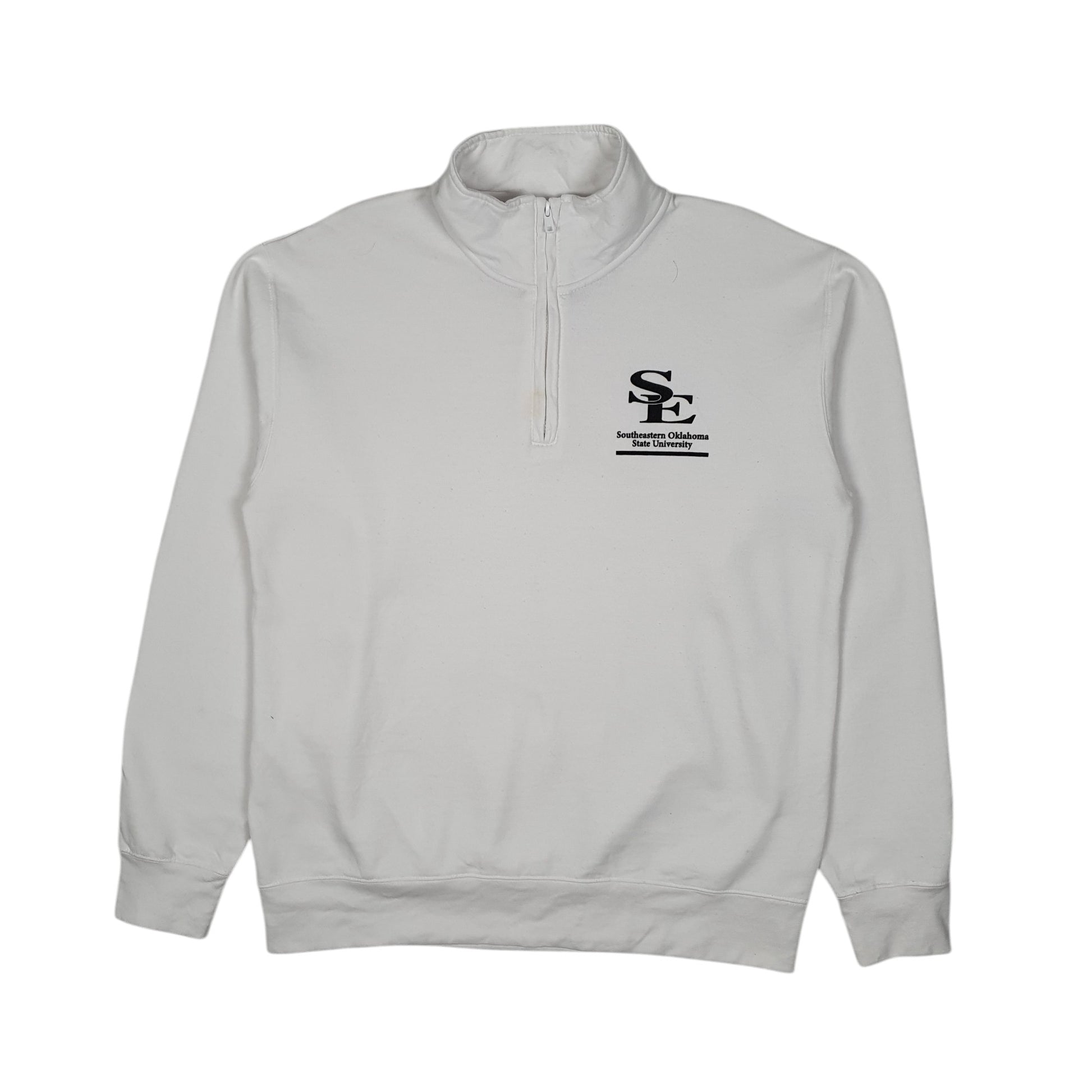 Mens White Champion Southeastern Oklahoma University Quarter Zip Jumper