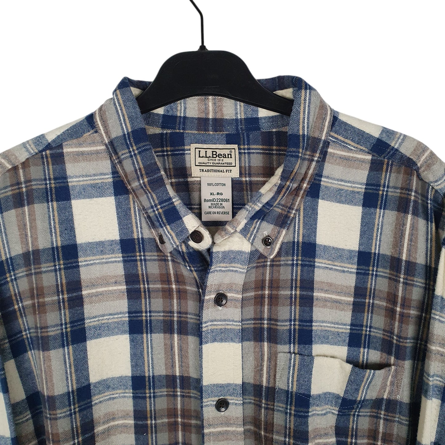 Mens Blue L.L.Bean Thick Flannel Plaid  Shirt