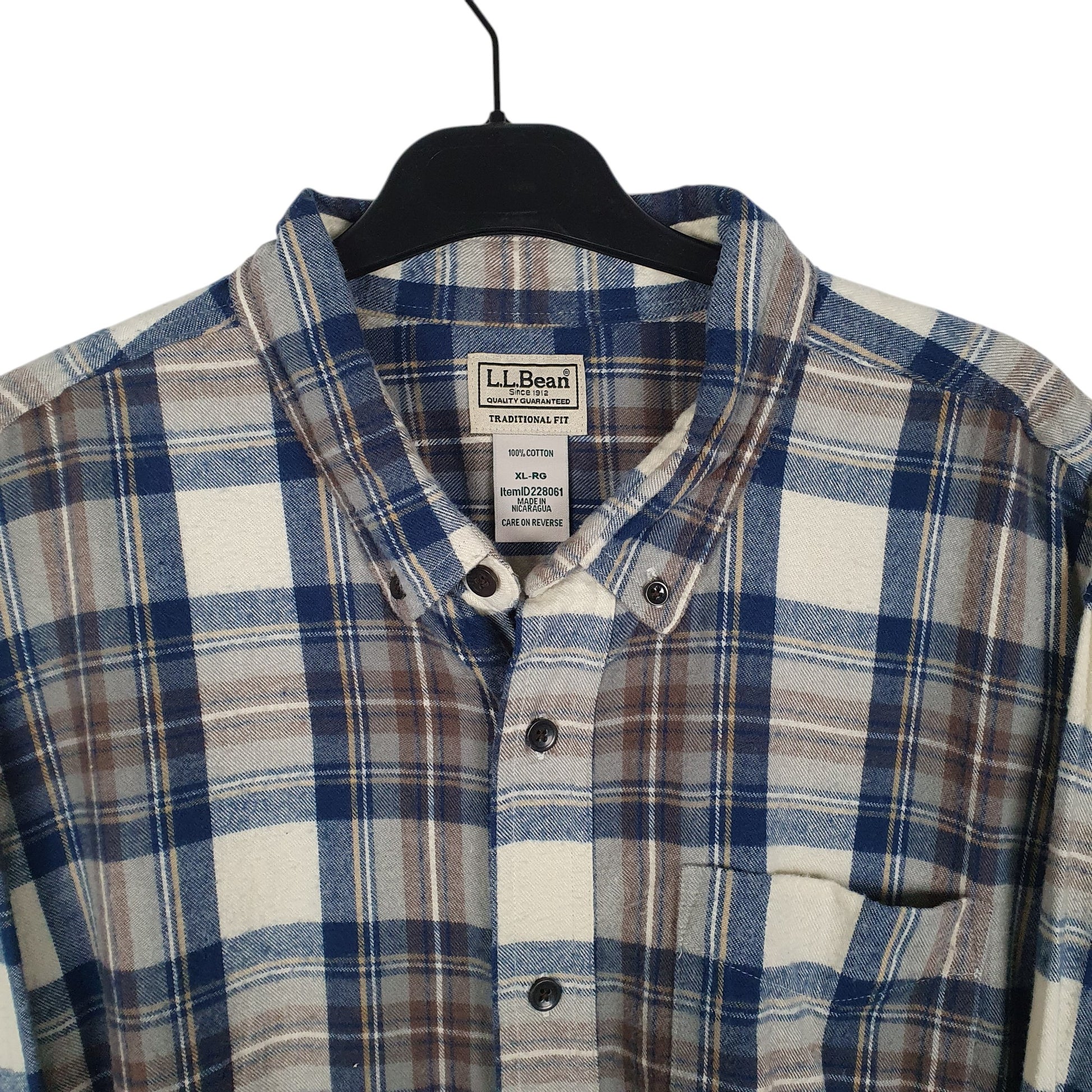 Mens Blue L.L.Bean Thick Flannel Plaid  Shirt