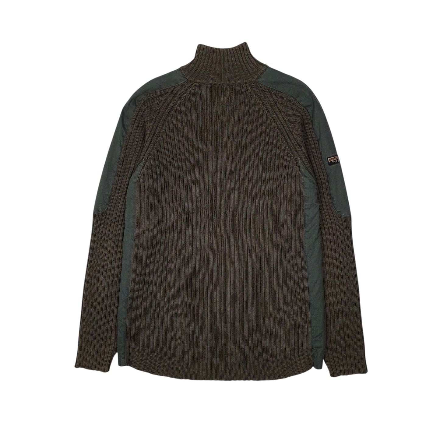 Mens Green Nautica Military Ribbed Cable Knit Quarter Zip Jumper