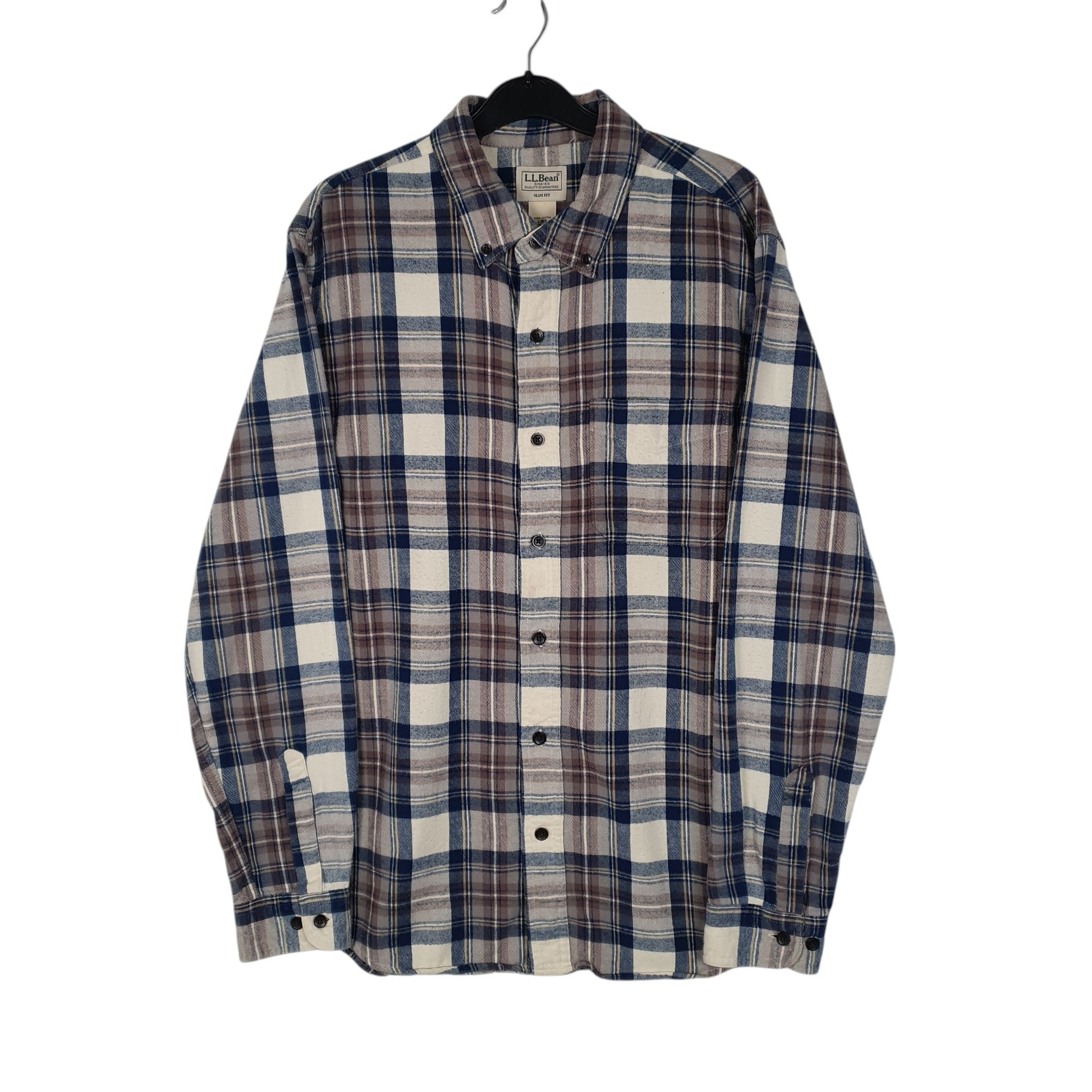 Mens Grey L.L.Bean Thick Flannel Plaid Long Sleeve Shirt