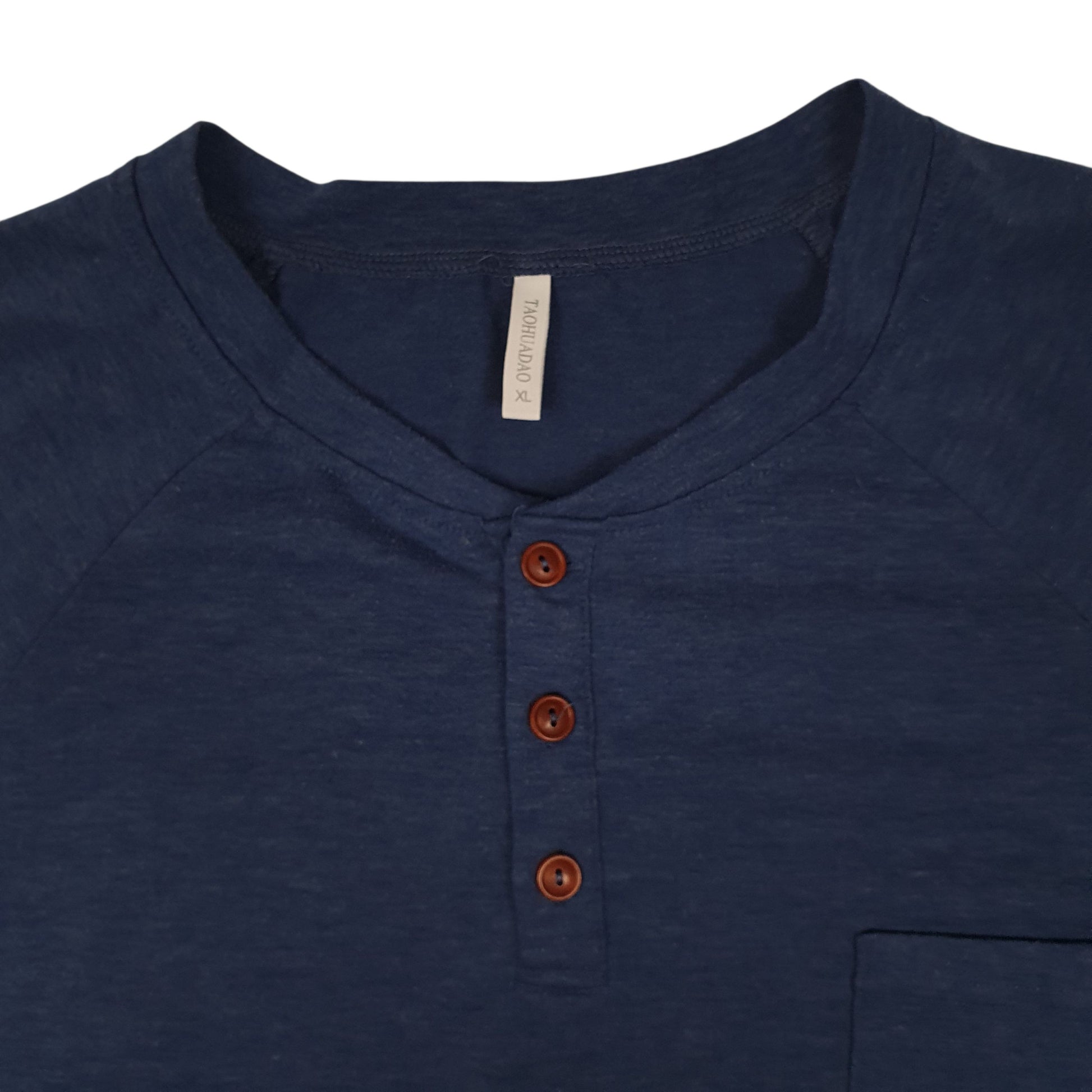 Mens Blue Taohuadao Henley  T Shirt