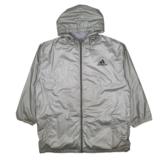 Mens Silver Adidas Vintage 90s Trench Longline Hoodie Coat