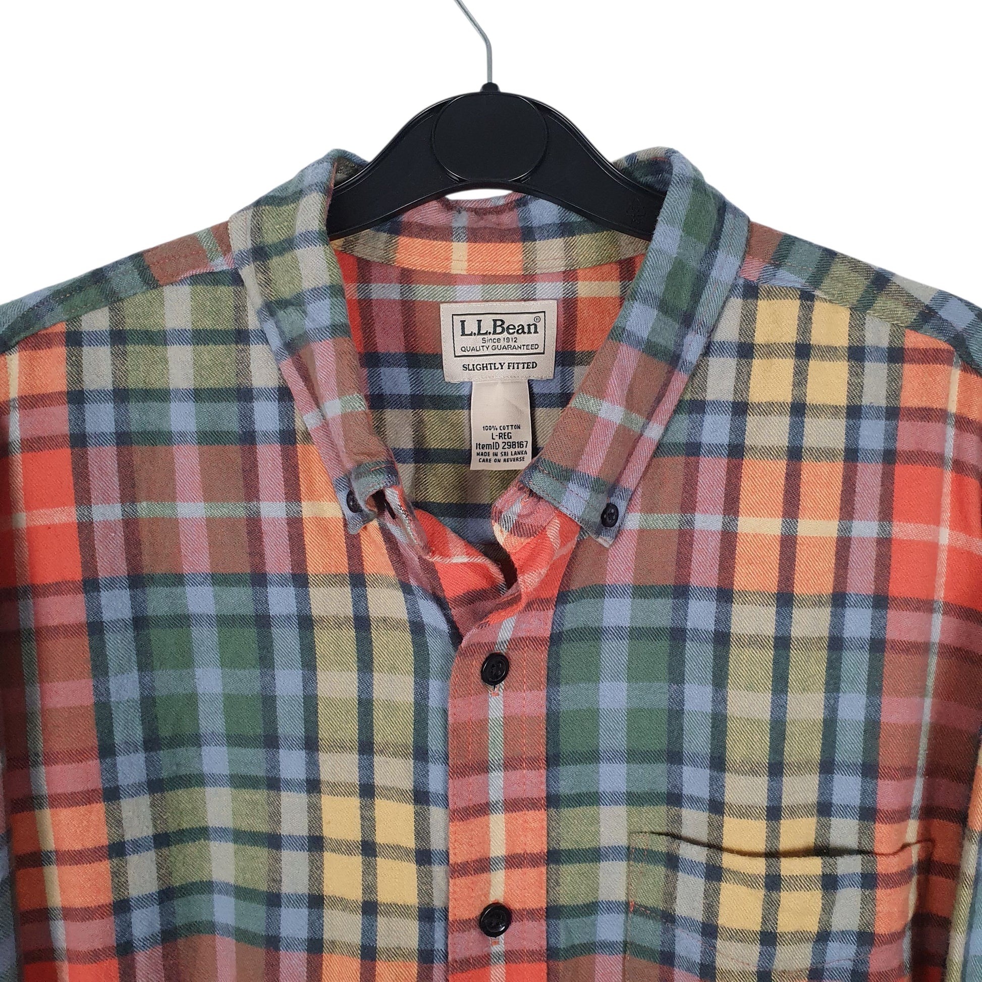 Mens Orange L.L.Bean Thick Flannel Plaid  Shirt