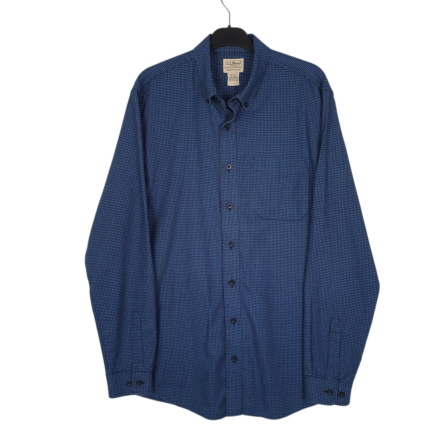 Mens Blue L.L.Bean Houndstooth Thick Flannel Tall Long Sleeve Shirt