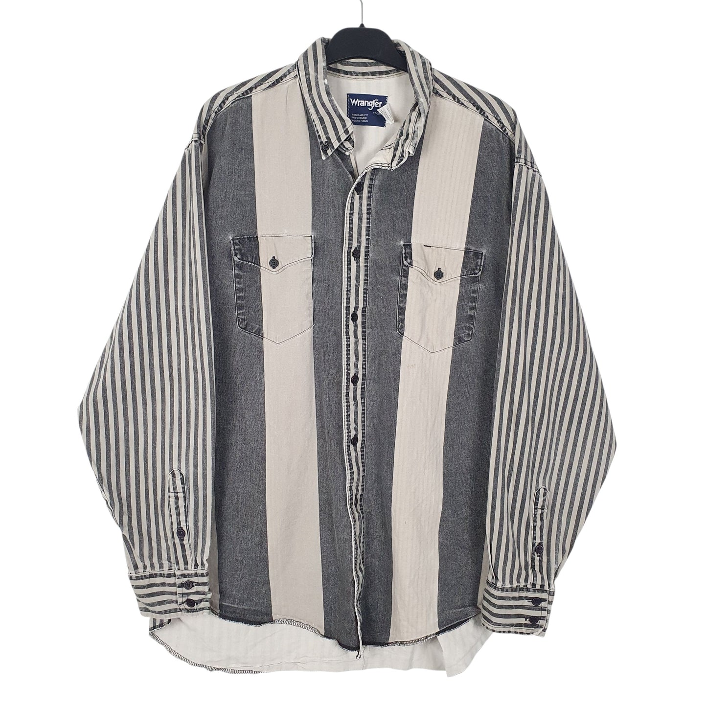 Mens Grey Wrangler Vintage 90s Made In USA Long Sleeve Shirt