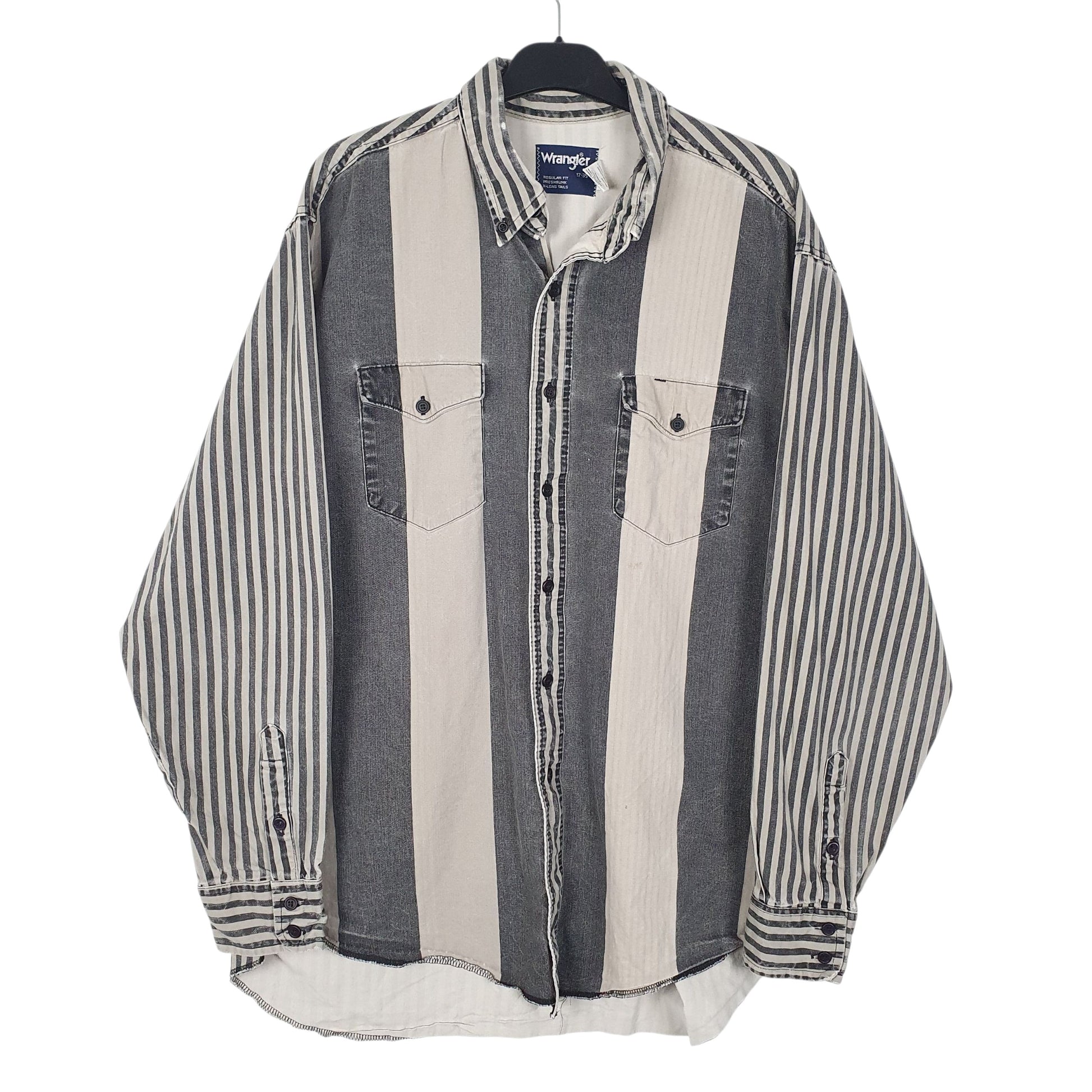 Mens Grey Wrangler Vintage 90s Made In USA Long Sleeve Shirt