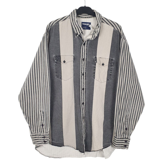 Mens Grey Wrangler Vintage 90s Made In USA Long Sleeve Shirt