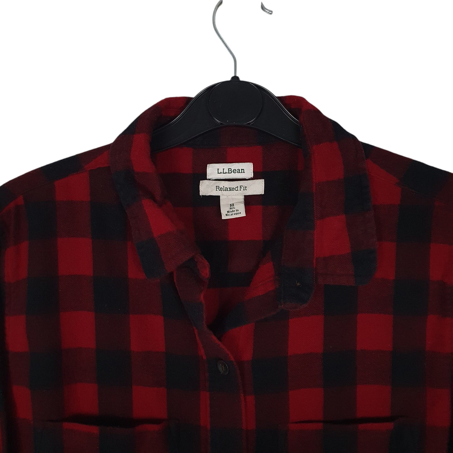 Womens Red L.L.Bean Thick Flannel Plaid Relaxed Fit  Shirt