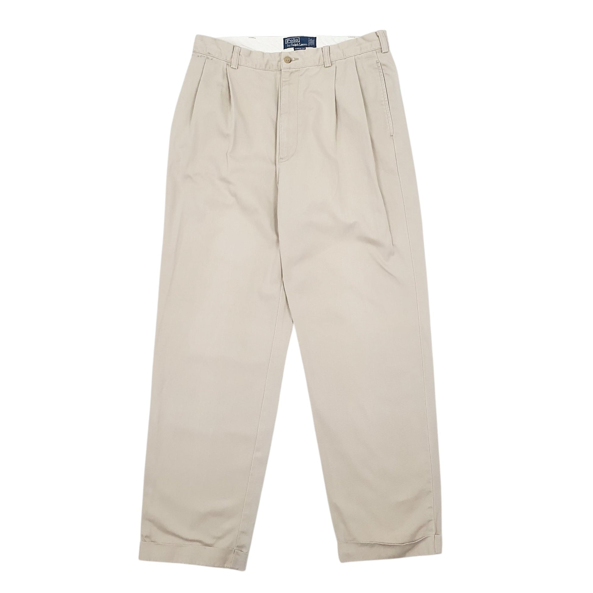 Mens Beige Polo Ralph Lauren Vintage 90s Double Pleated Hammond Pant Chino Trousers