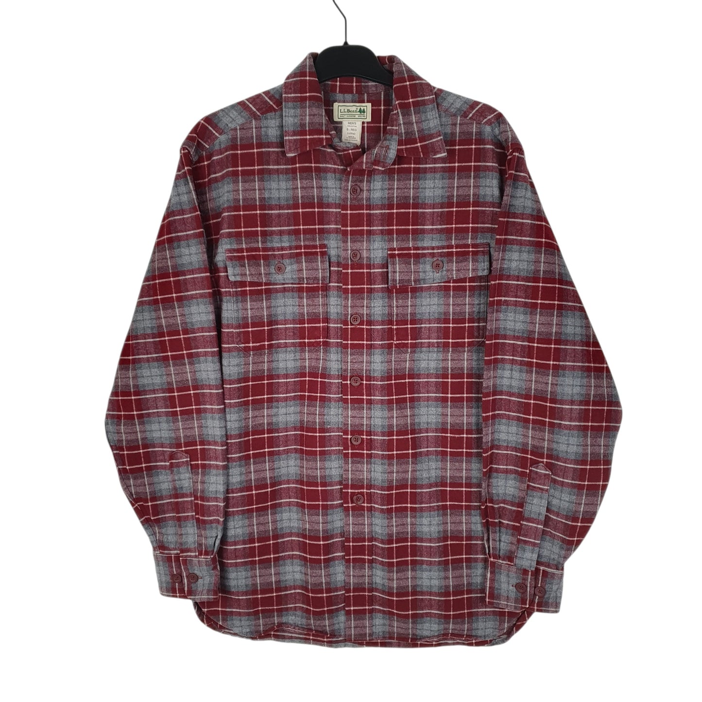 Mens Burgundy L.L.Bean Thick Flannel Plaid Long Sleeve Shirt