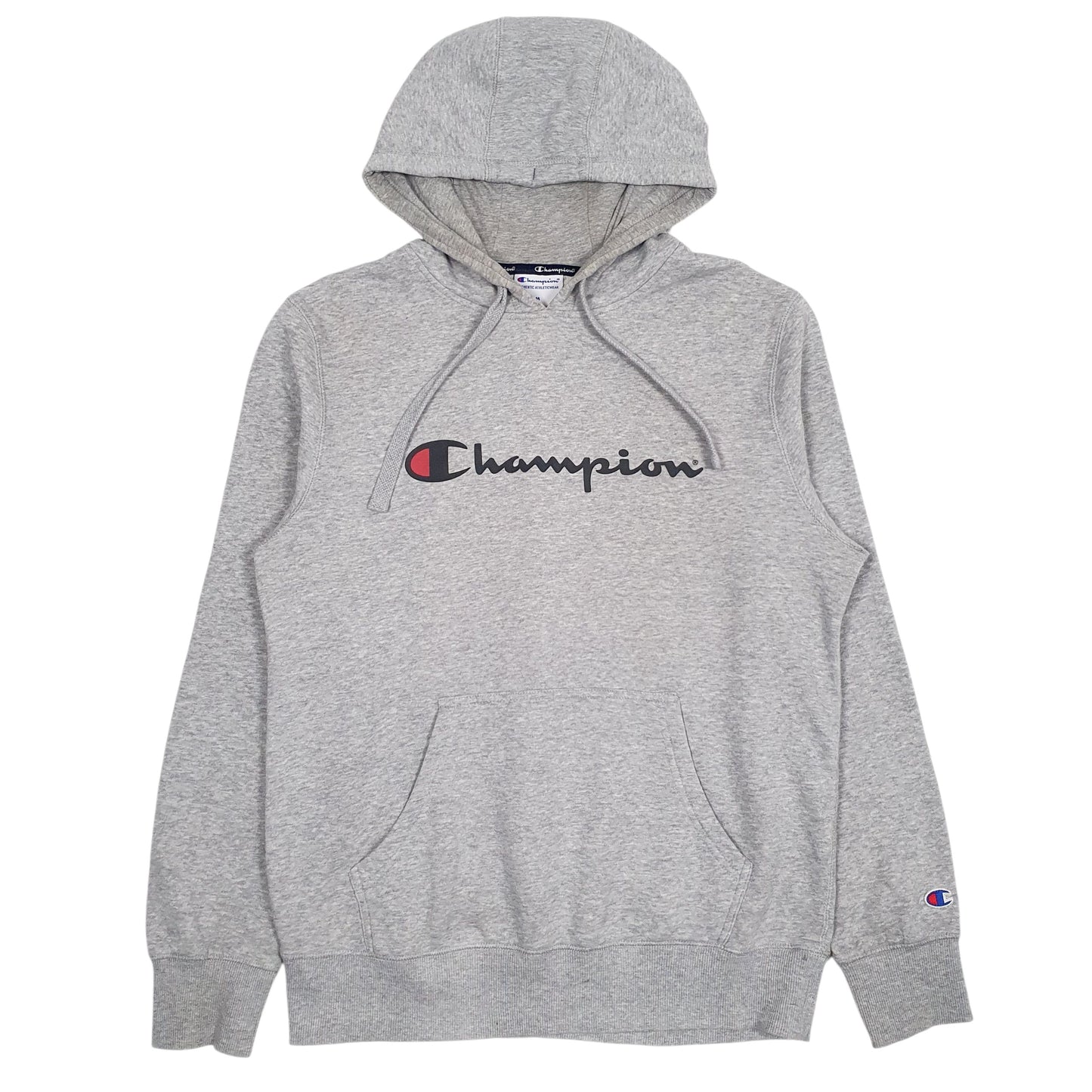 Mens Grey Champion Spellout Hoodie Jumper
