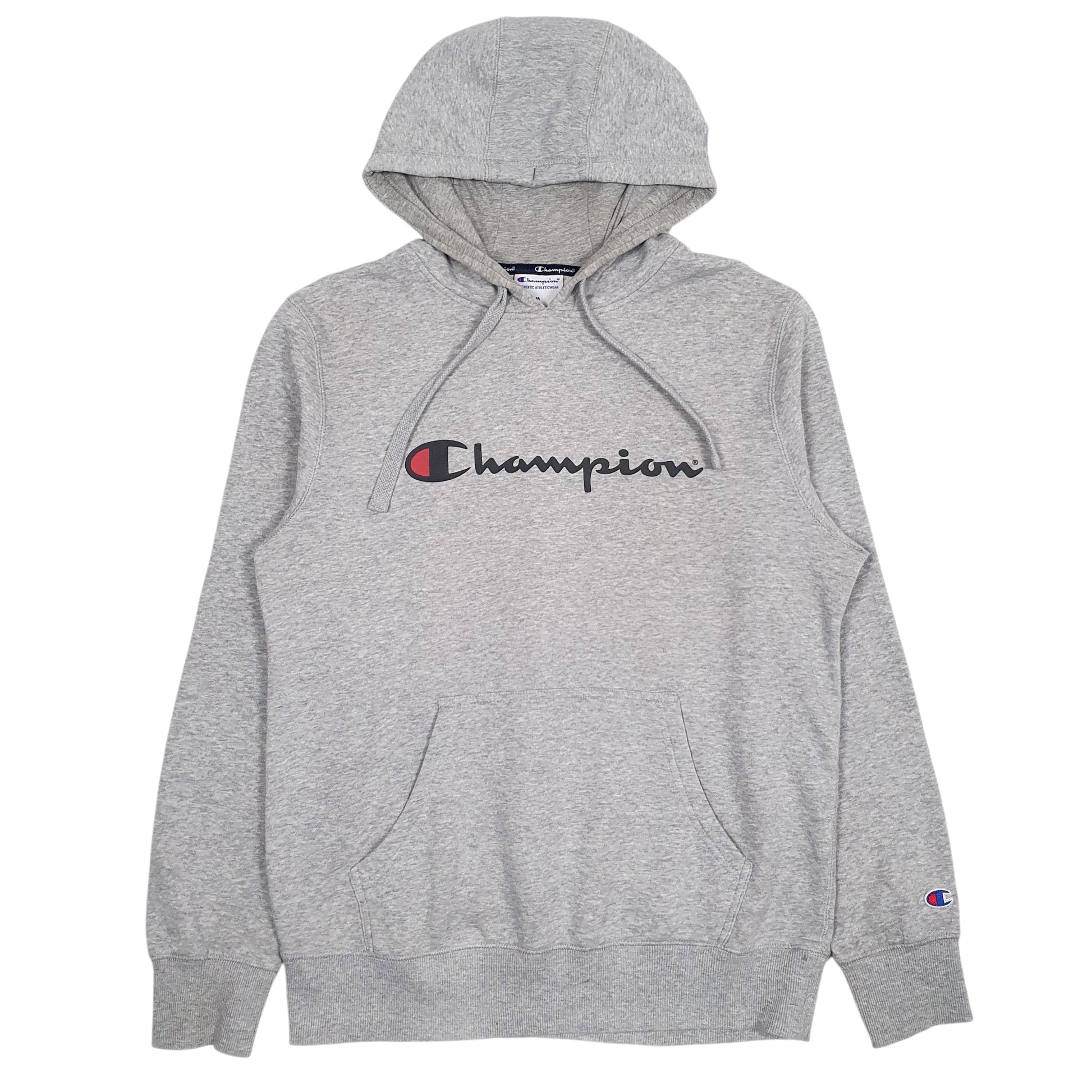 Mens Grey Champion Spellout Hoodie Jumper