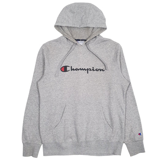 Mens Grey Champion Spellout Hoodie Jumper
