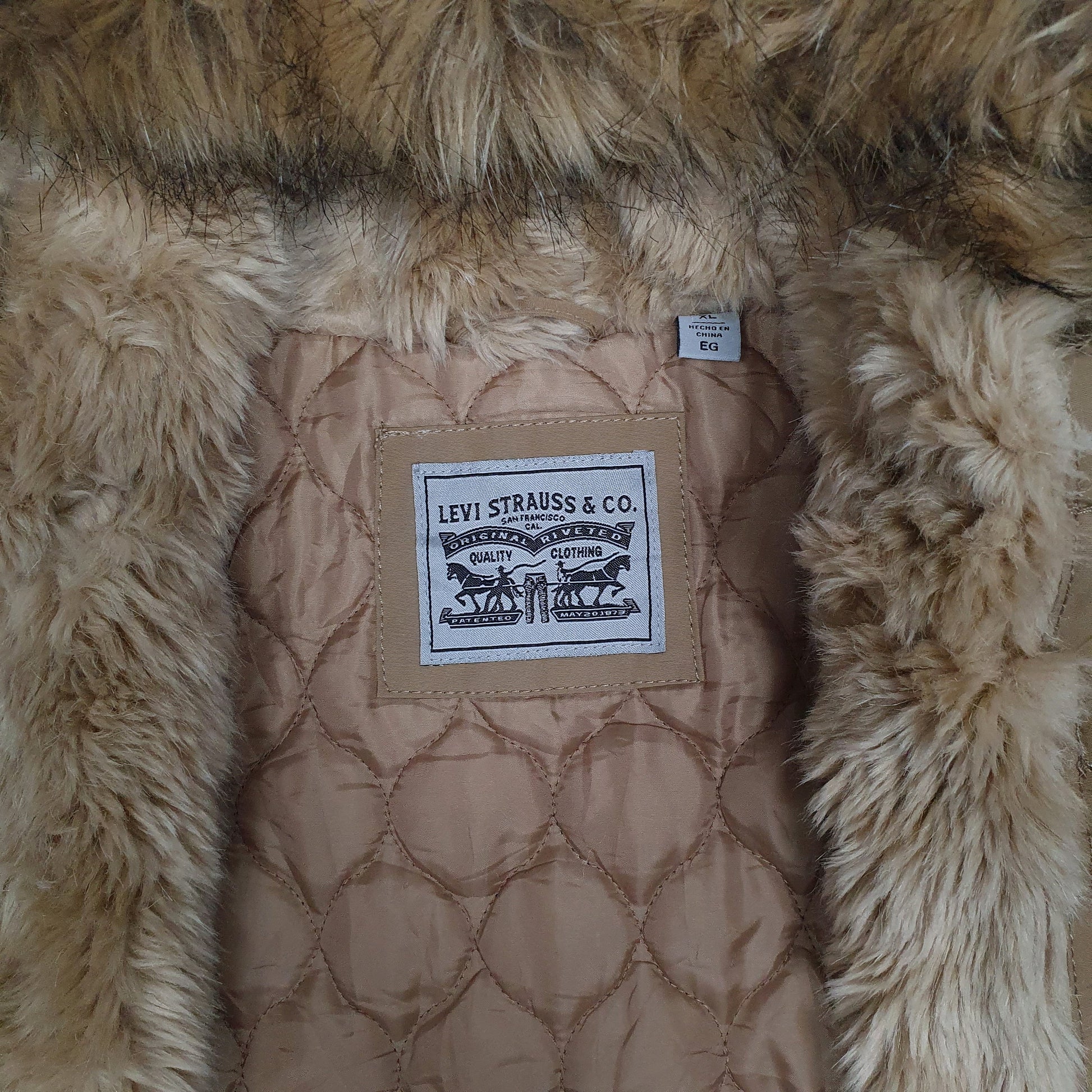 Womens Beige Levis Fur Lined Hooded  Coat