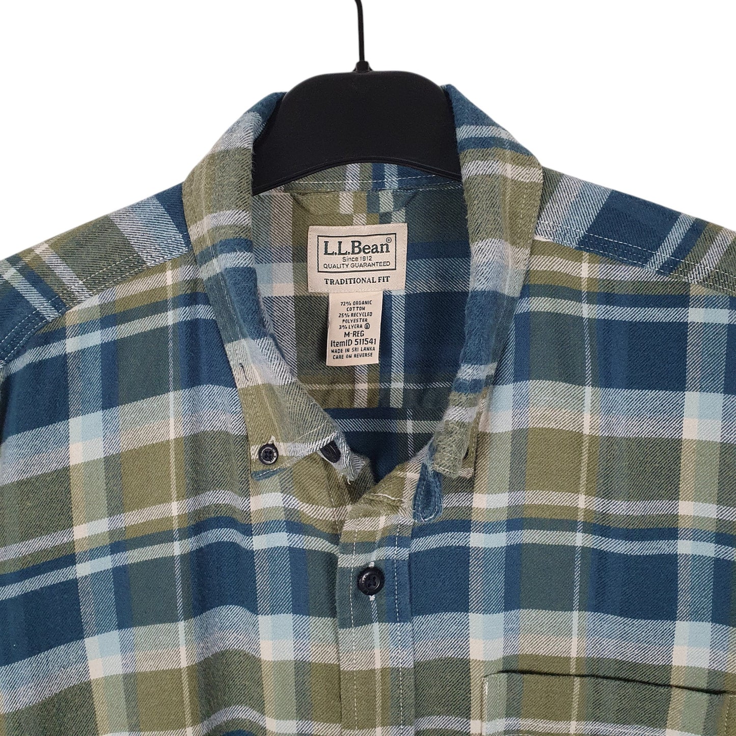 Mens Blue L.L.Bean Thick Flannel Plaid  Shirt