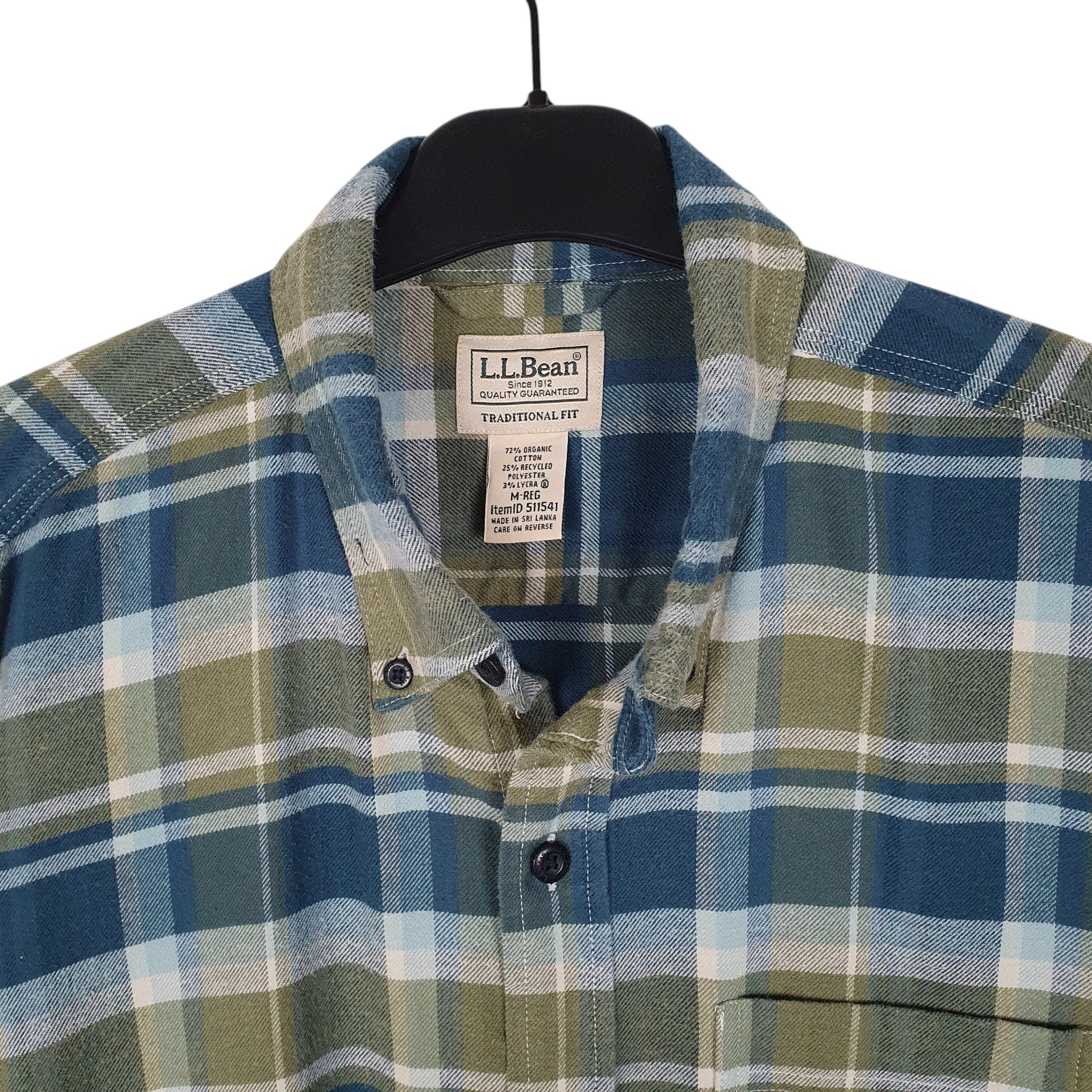 Mens Blue L.L.Bean Thick Flannel Plaid  Shirt