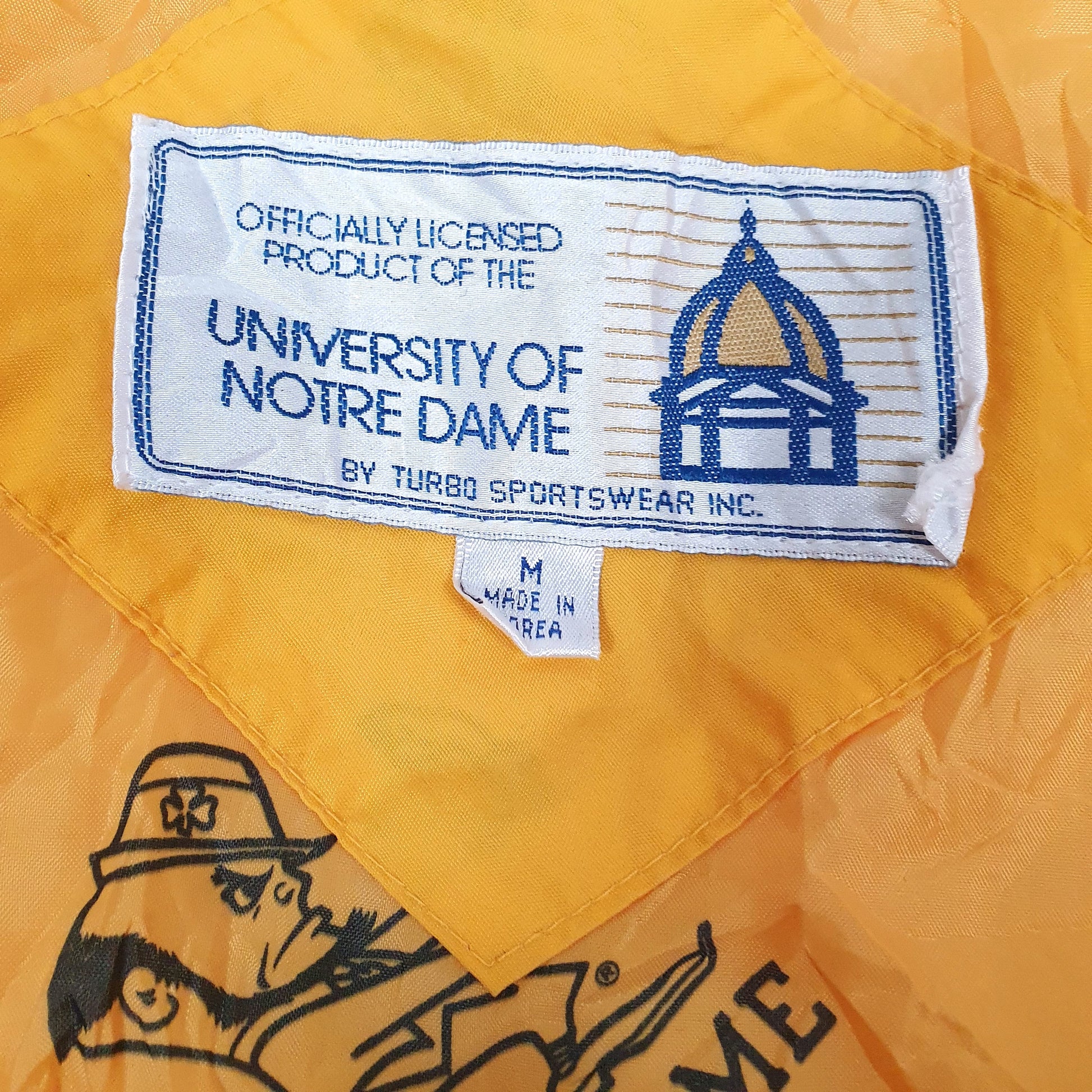 Mens Yellow Turbo Sportswear Vintage 90s Notre Dame Fighting Irish  Coat