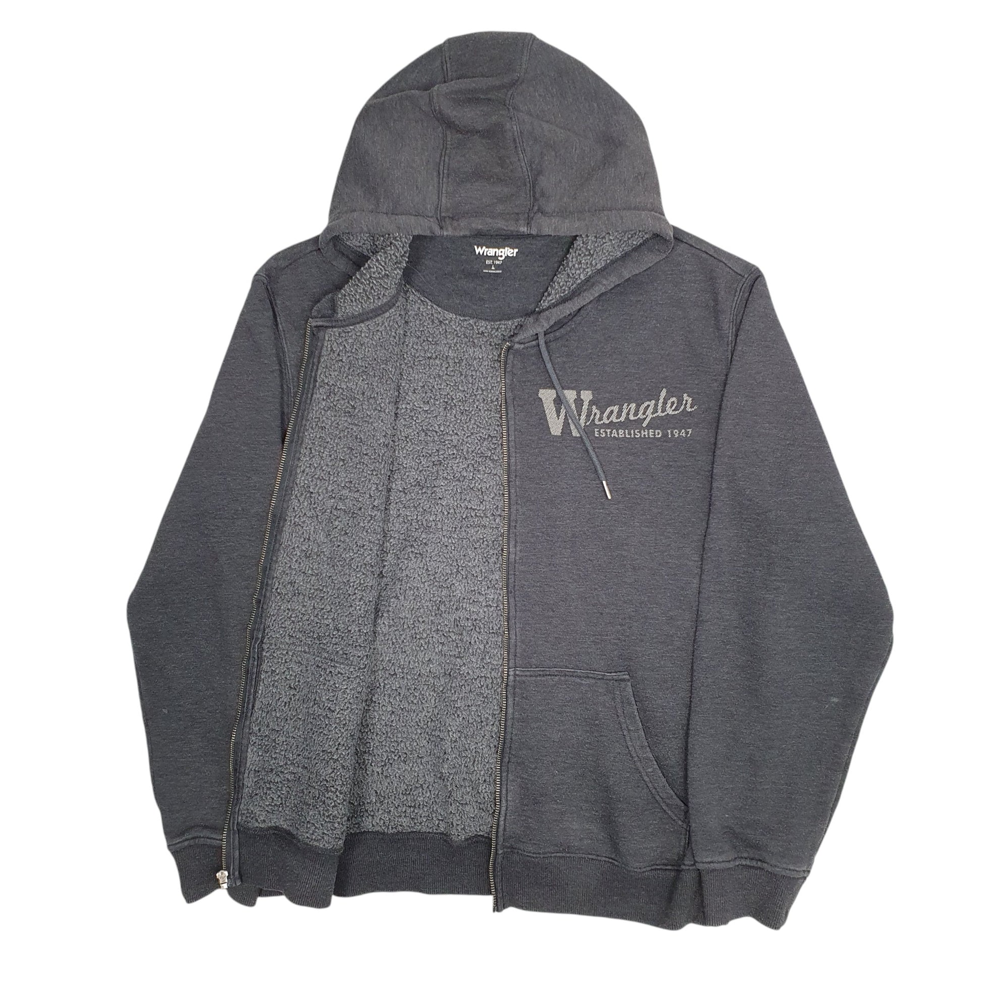 Mens Grey Wrangler Hoodie Full Zip Jumper