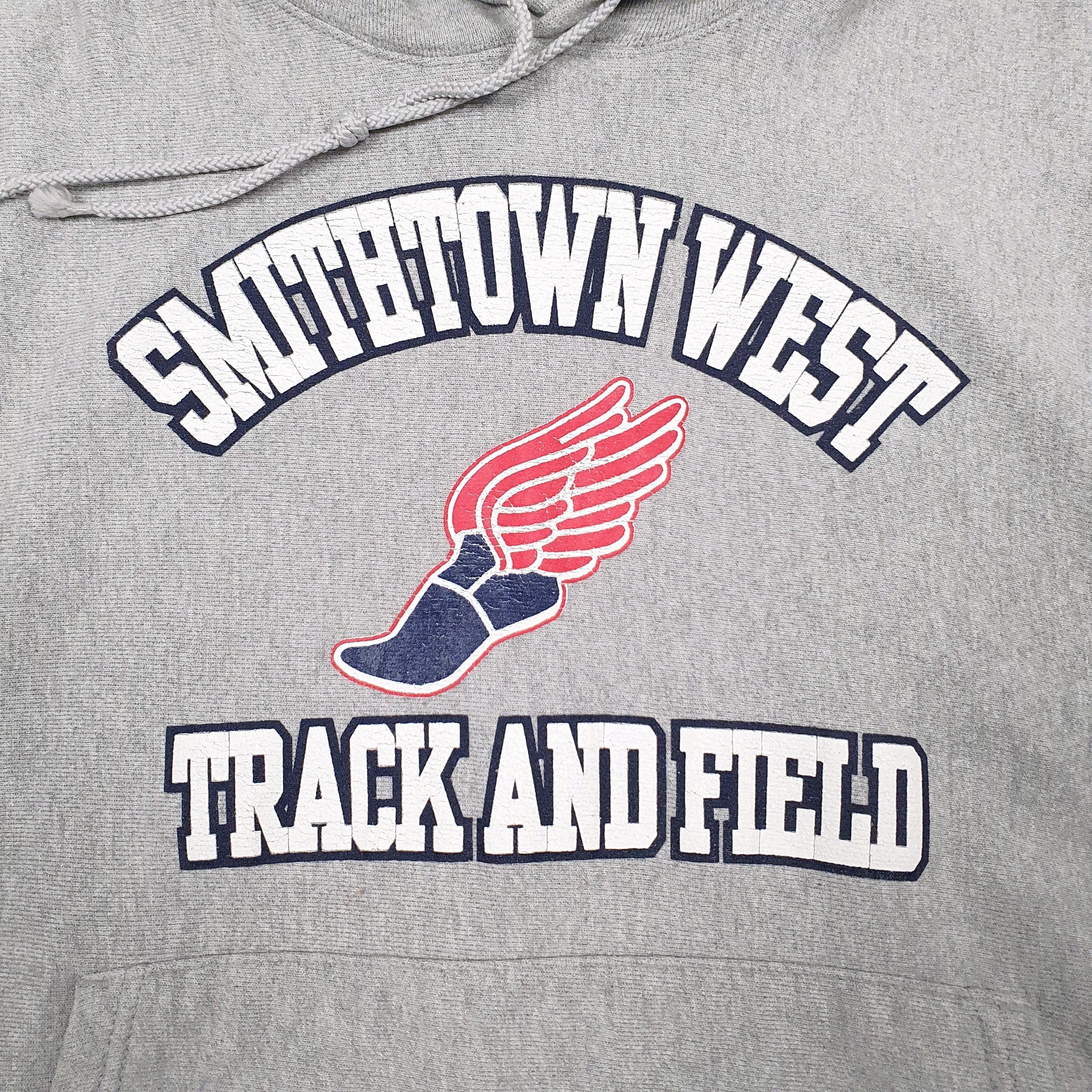 Mens Grey Champion 00s Reverse Weave Track And Field Hoodie Jumper