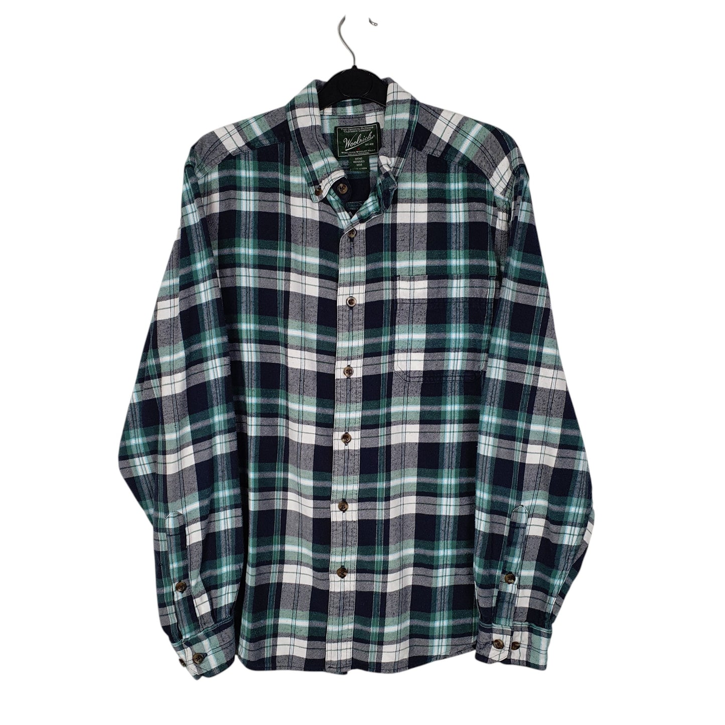 Mens Green Woolrich Thick Flannel Plaid Long Sleeve Shirt