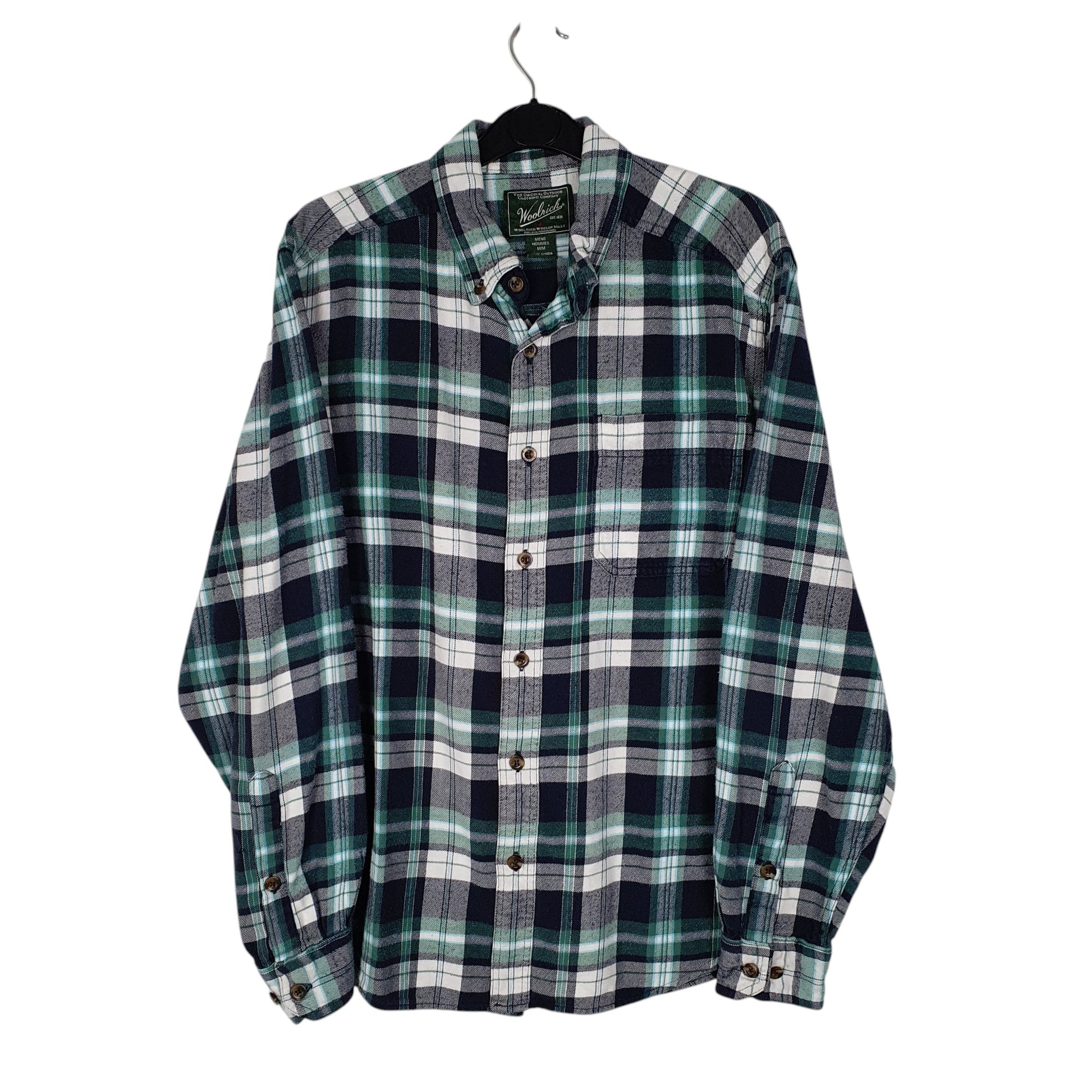 Mens Green Woolrich Thick Flannel Plaid Long Sleeve Shirt
