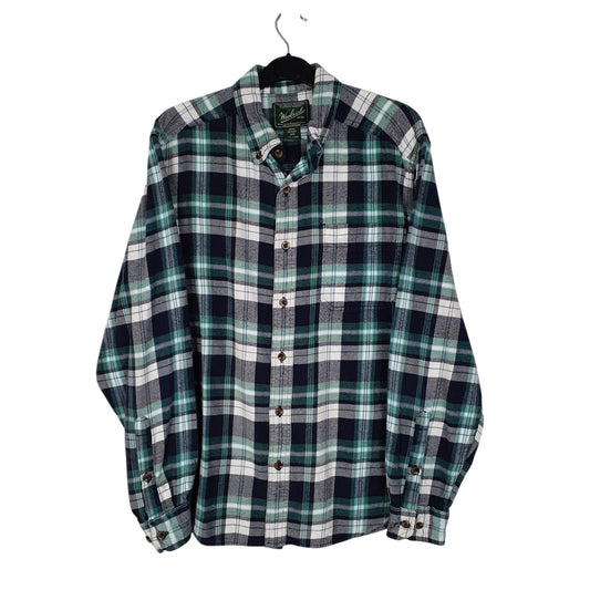 Mens Green Woolrich Thick Flannel Plaid Long Sleeve Shirt
