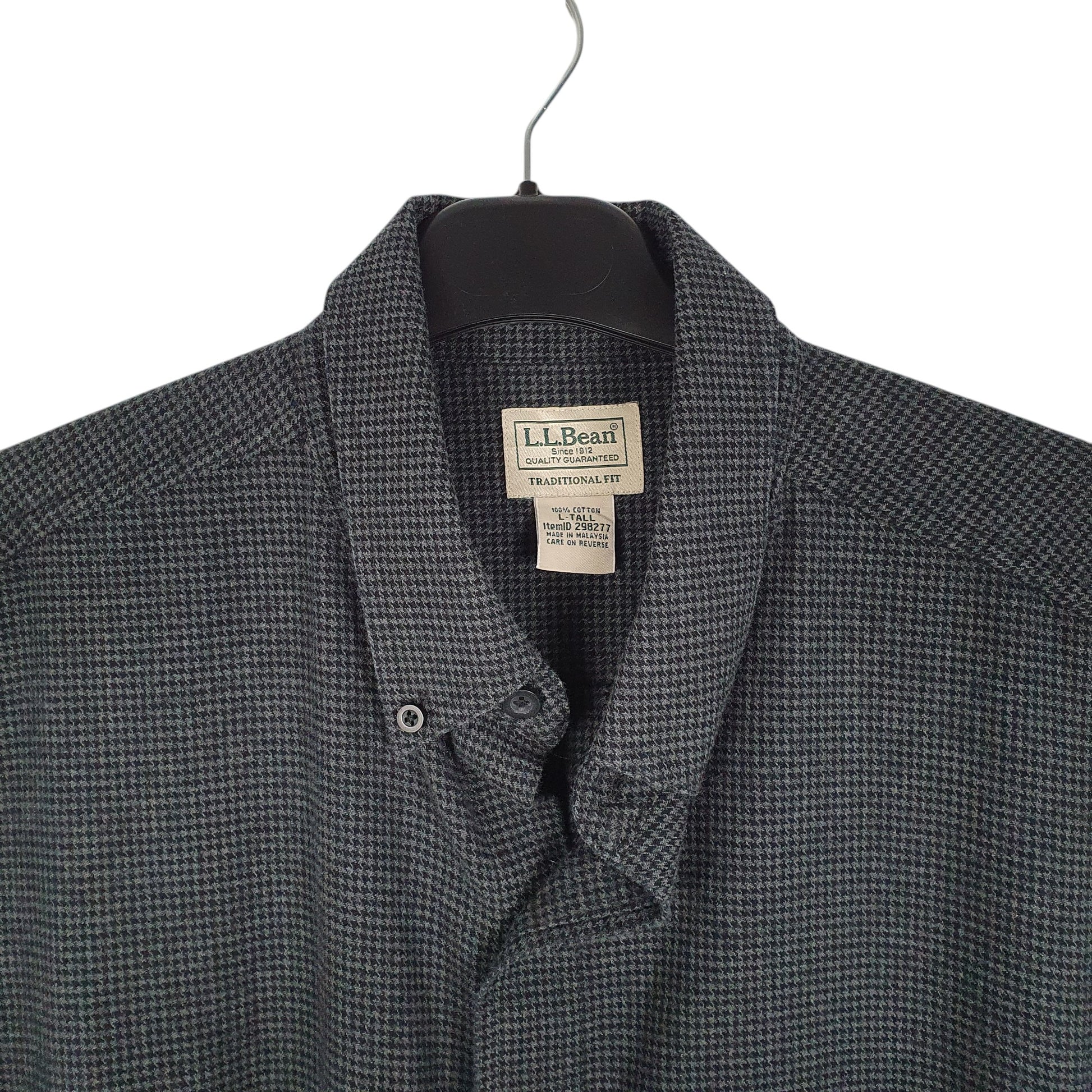 Mens Grey L.L.Bean Tall Thick Houndstooth  Shirt