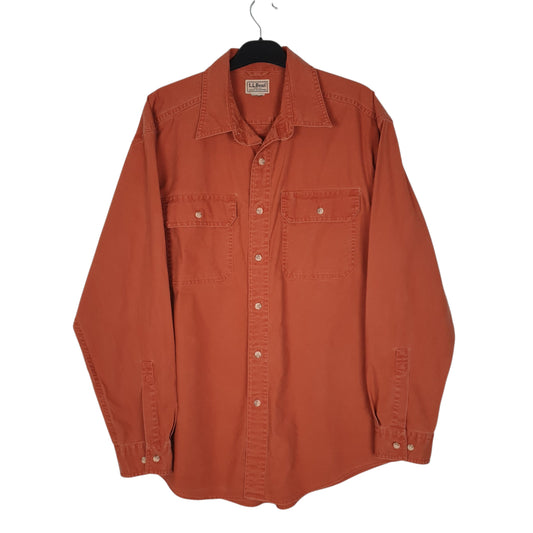Mens Orange L.L.Bean Sunwashed Canvas Long Sleeve Shirt