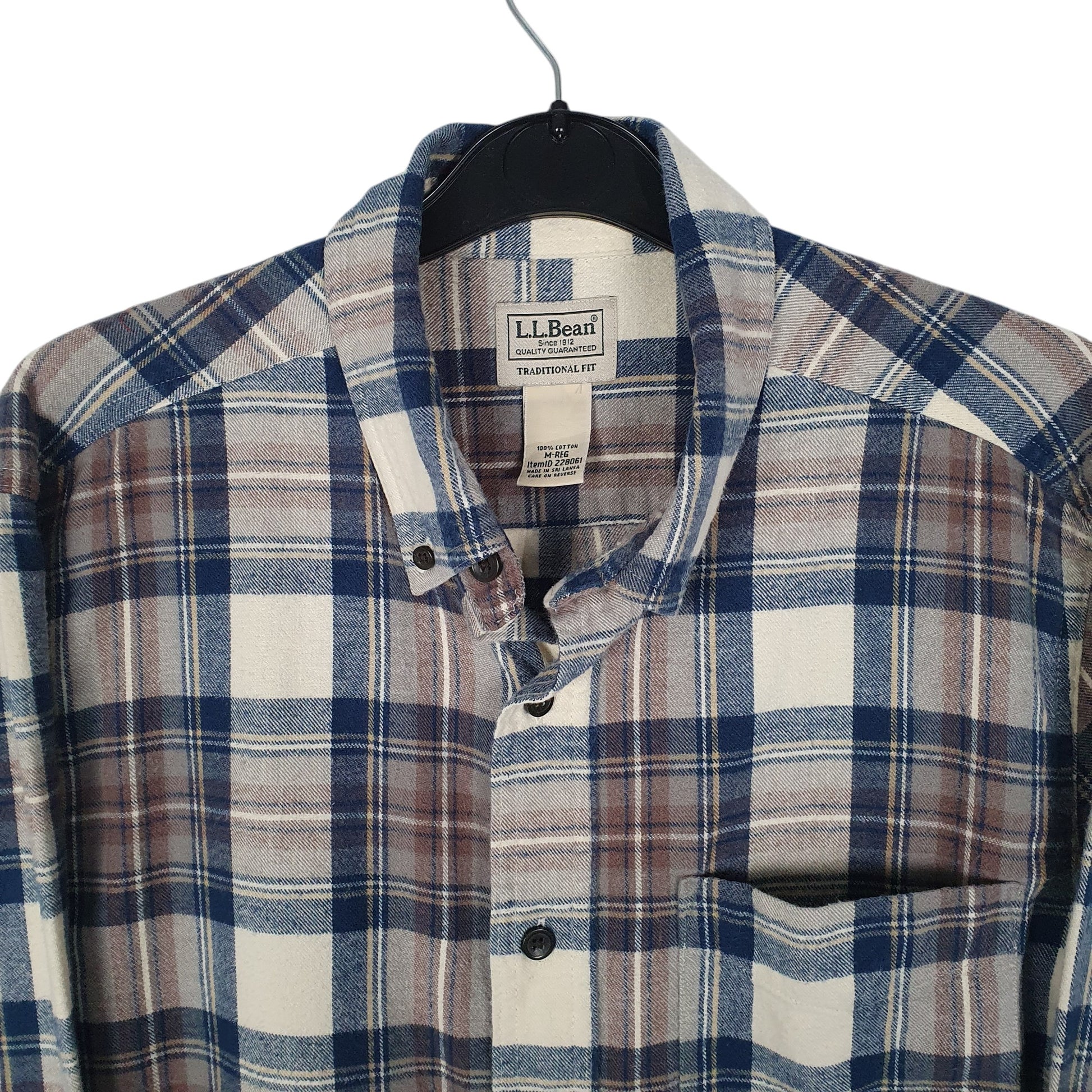 Mens Grey L.L.Bean Thick Flannel Plaid  Shirt