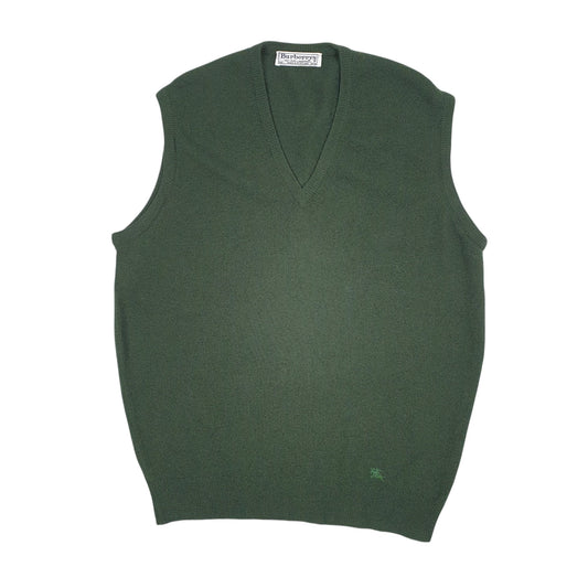 Mens Green Burberry Vintage 90s Vest Top V Neck Jumper