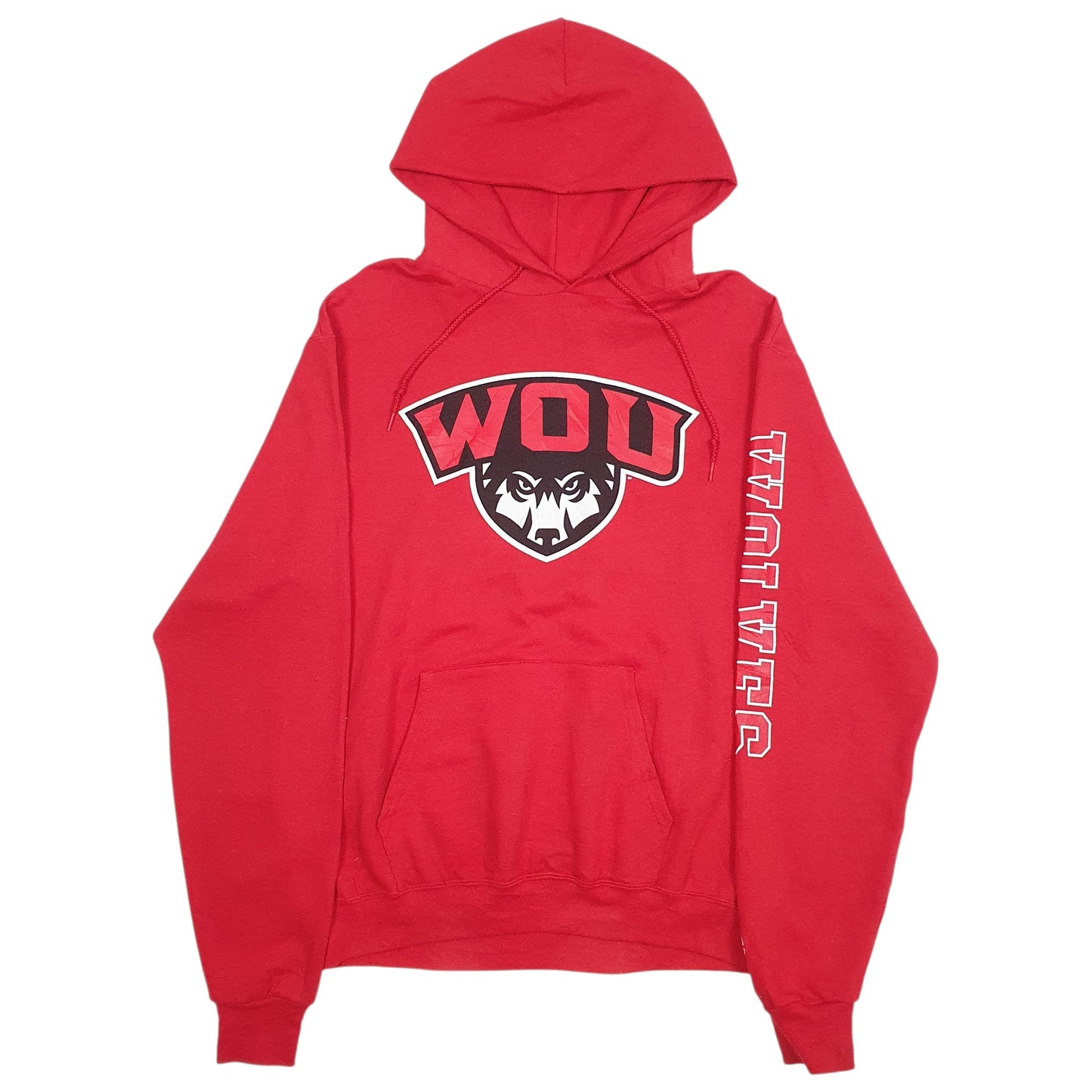 Mens Red Champion Western Oregon Wolves Hoodie Jumper