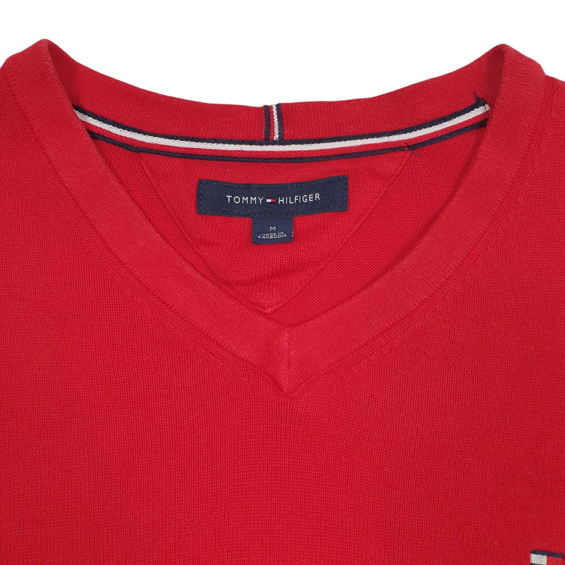 Mens Red Tommy Hilfiger  V Neck Jumper