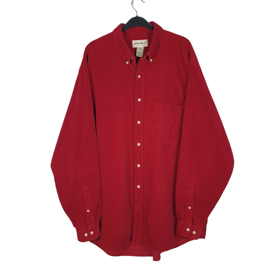 Mens Red Eddie Bauer Vintage 90s Corduroy Long Sleeve Shirt