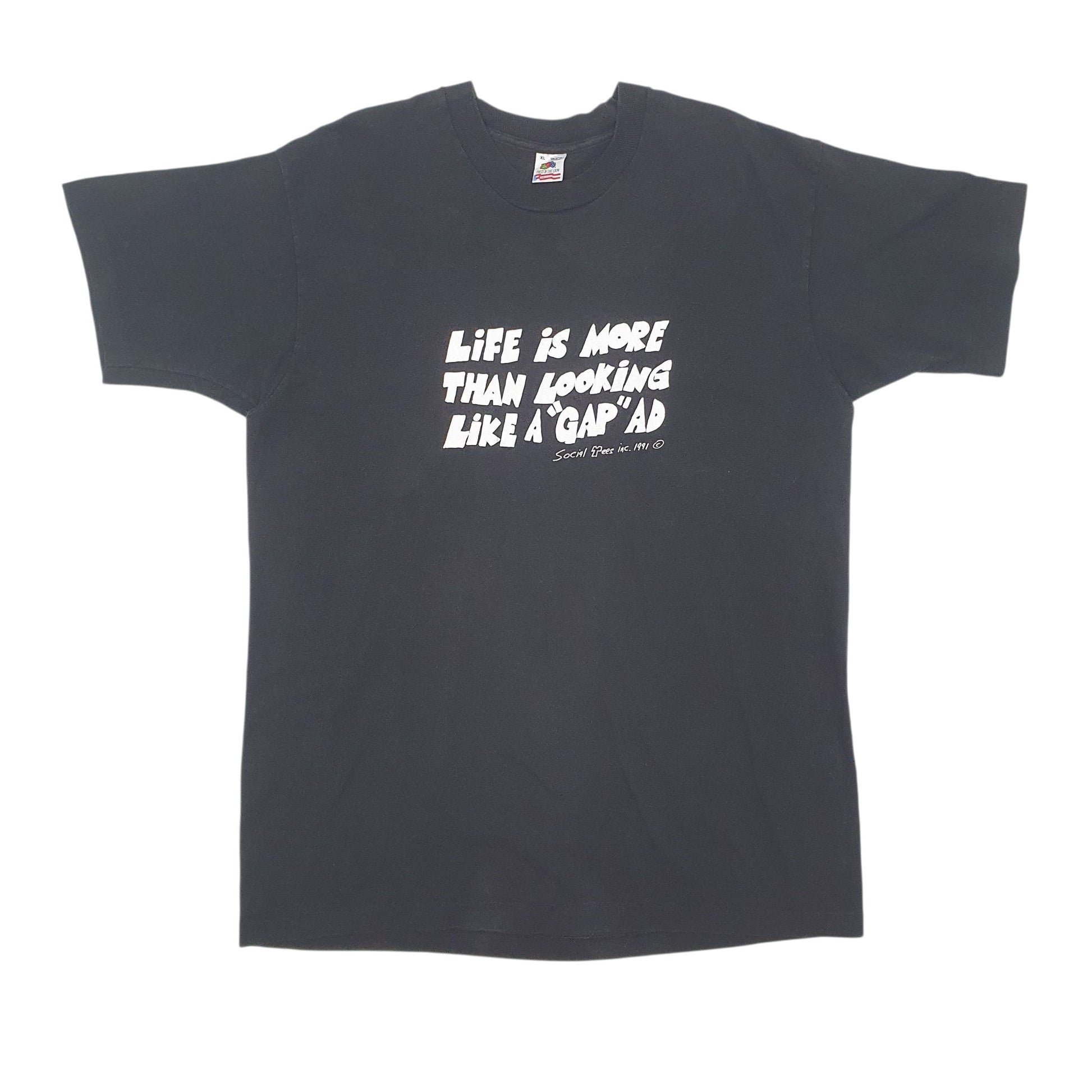 Mens Black Fruit Of The Loom Single Stitch Vintage 90s Short Sleeve T Shirt