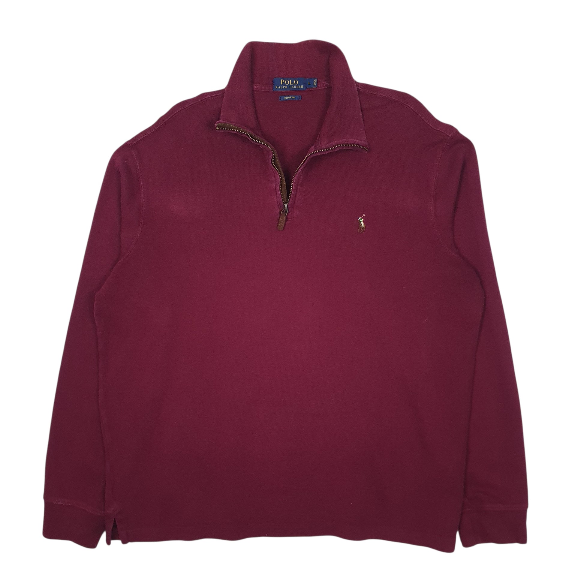 Mens Burgundy Polo Ralph Lauren Estate Rib Quarter Zip Jumper