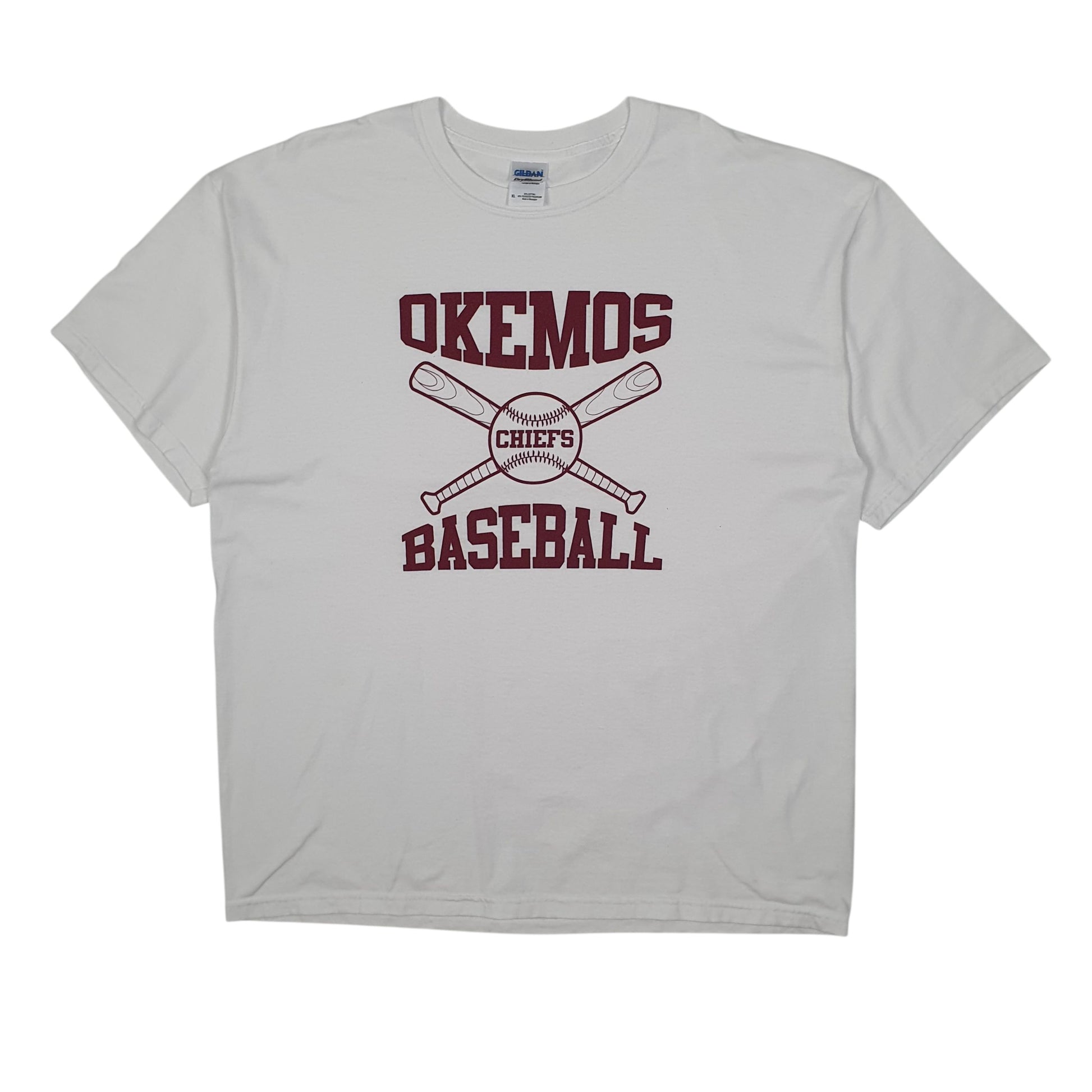 Womens White Gildan Okemos Baseball Short Sleeve T Shirt