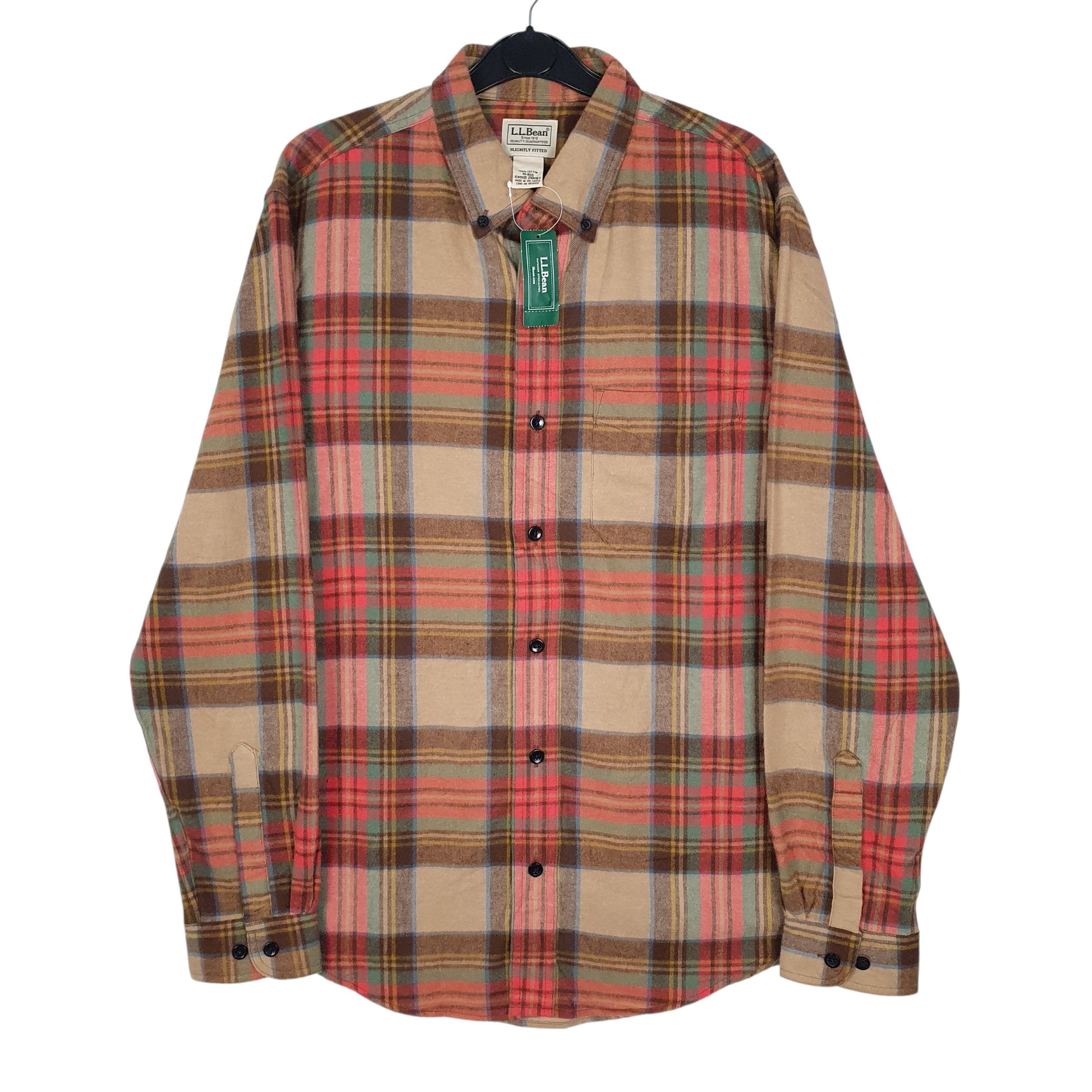 Mens Brown L.L.Bean Chamois Flannel Plaid Long Sleeve Shirt