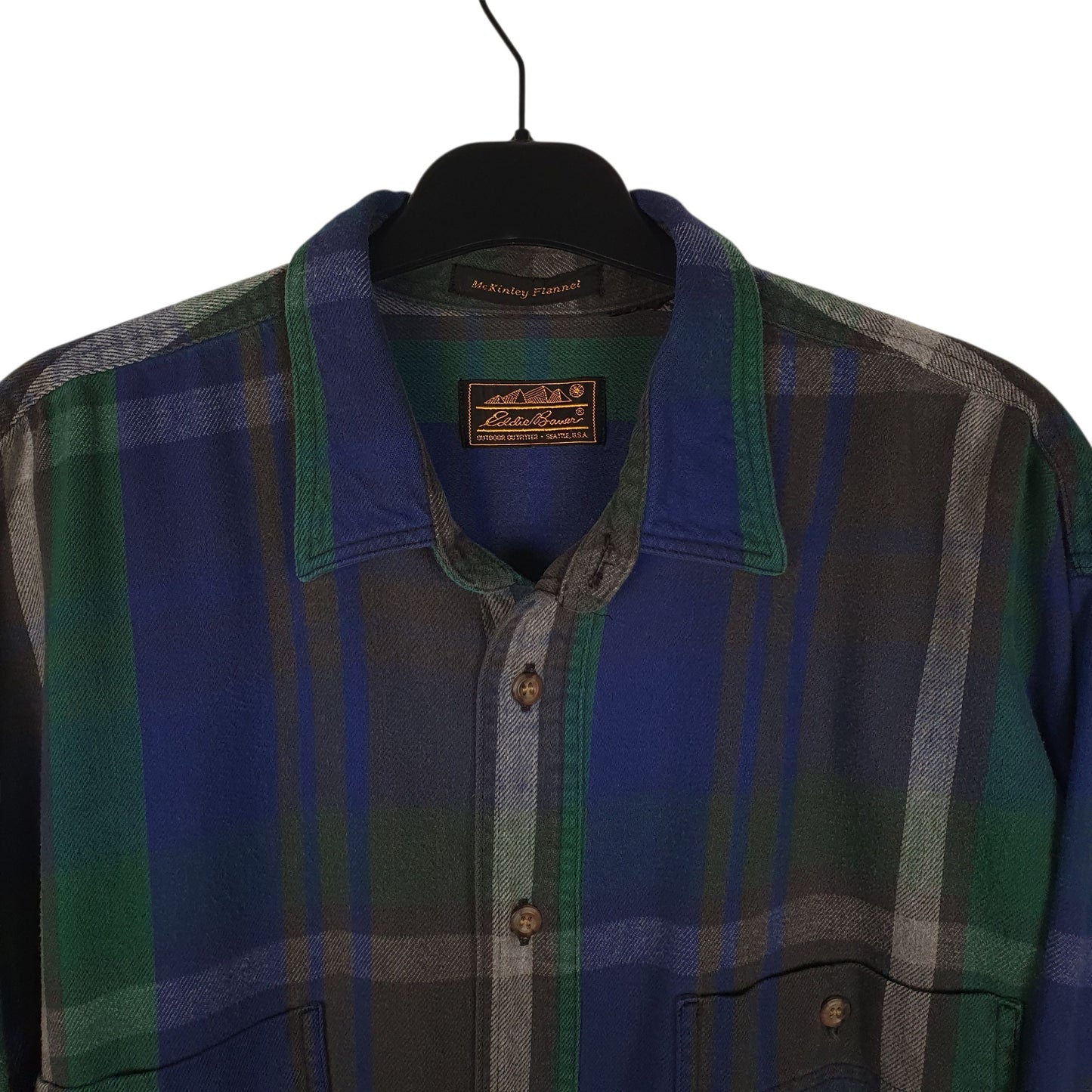 Mens Navy Eddie Bauer McKinley Flannel Vintage 1980s  Shirt