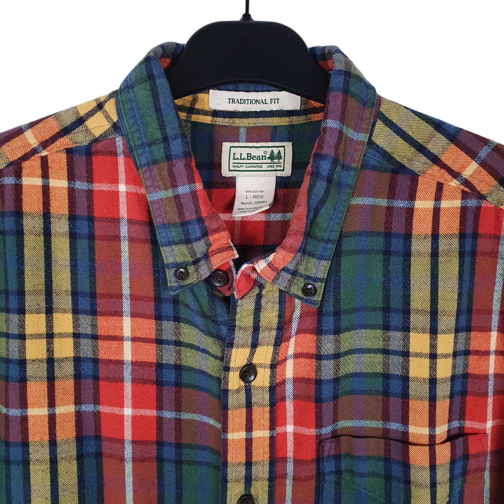 Mens Orange L.L.Bean Thick Flannel Plaid  Shirt