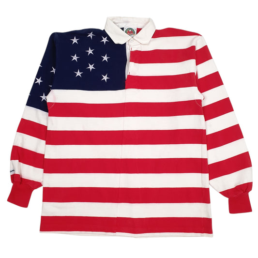 Mens White Barbarian USA Long Sleeve Polo Shirt