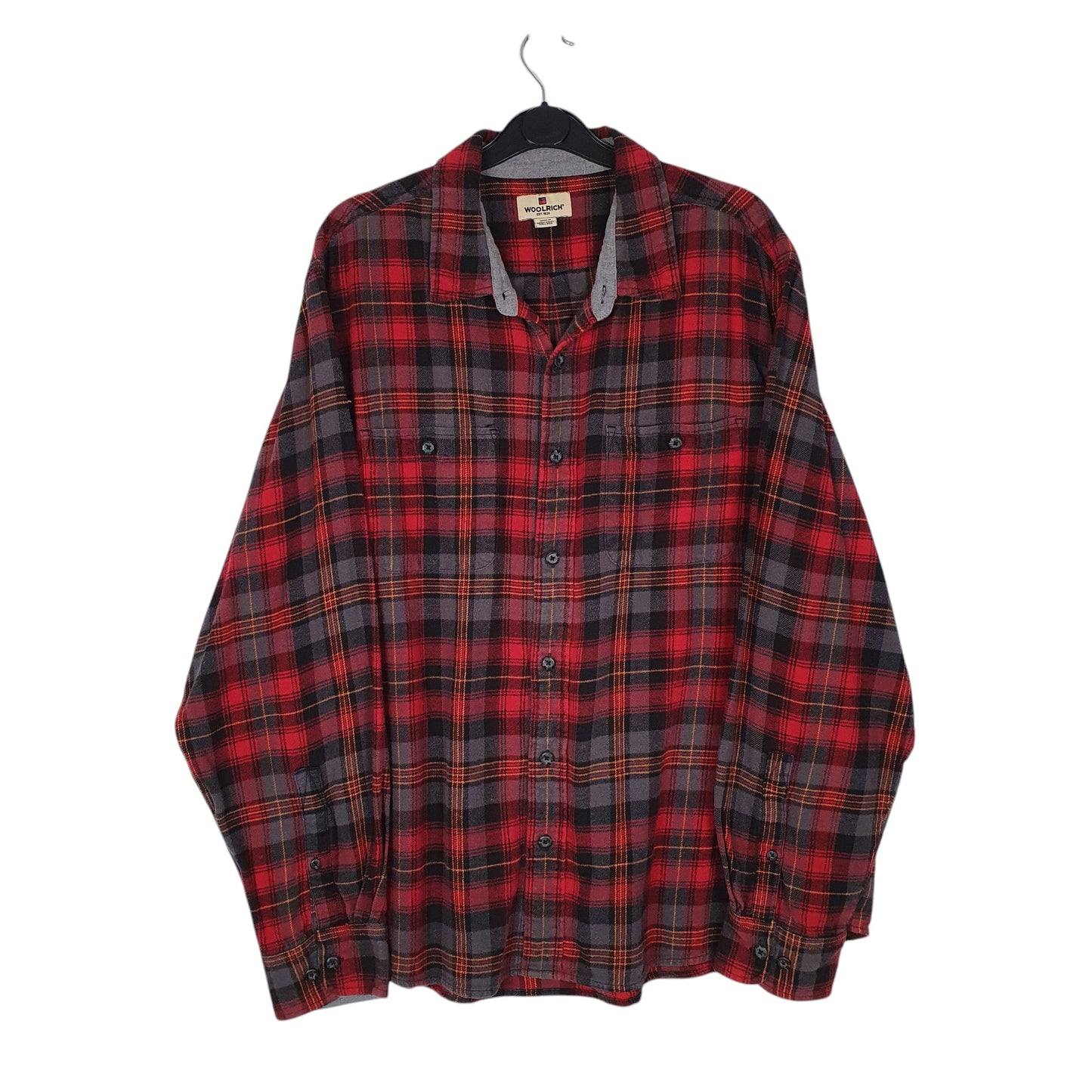 Mens Red Woolrich Thick Flannel Plaid Long Sleeve Shirt