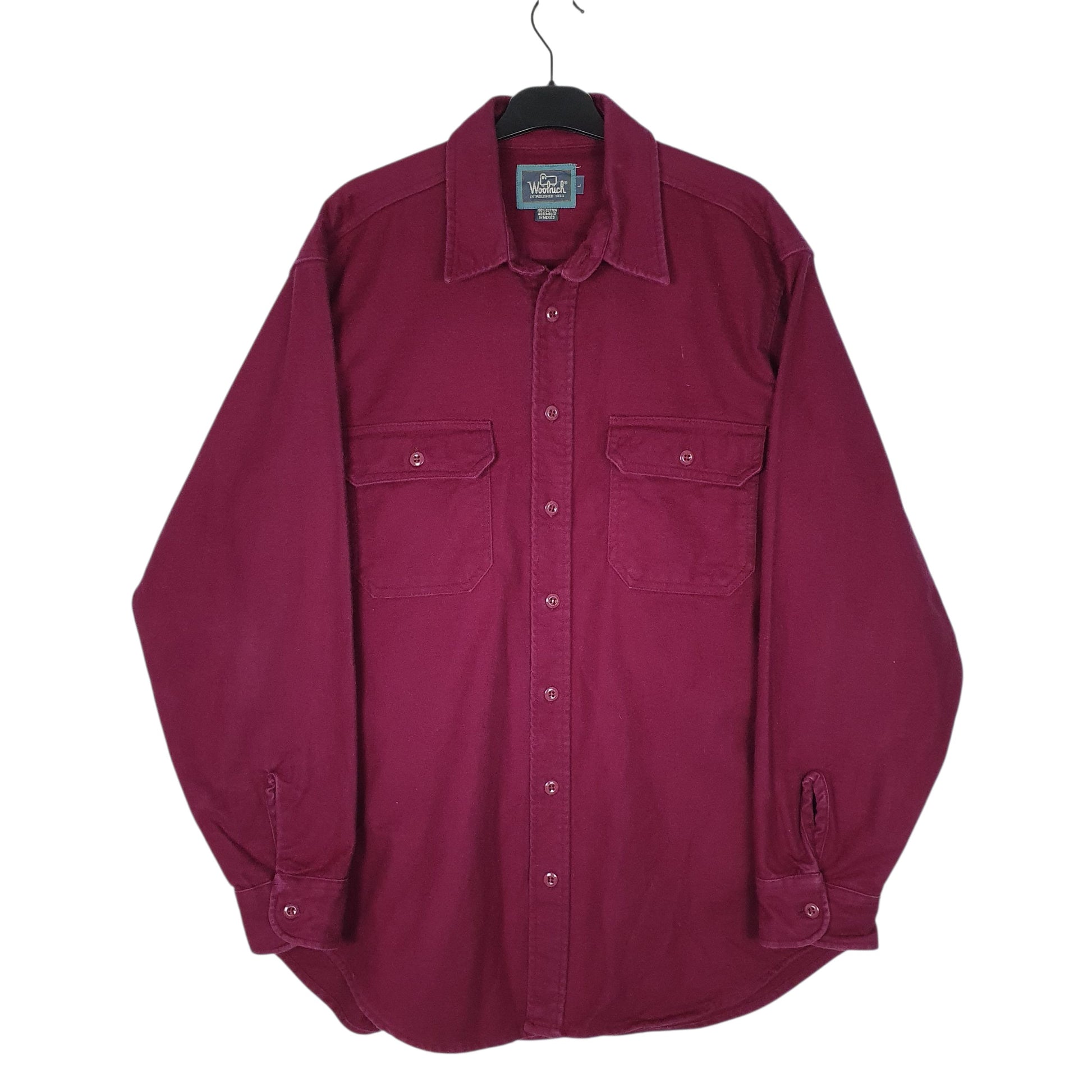 Mens Burgundy Woolrich Thick Chamois Vintage 1990s Long Sleeve Shirt